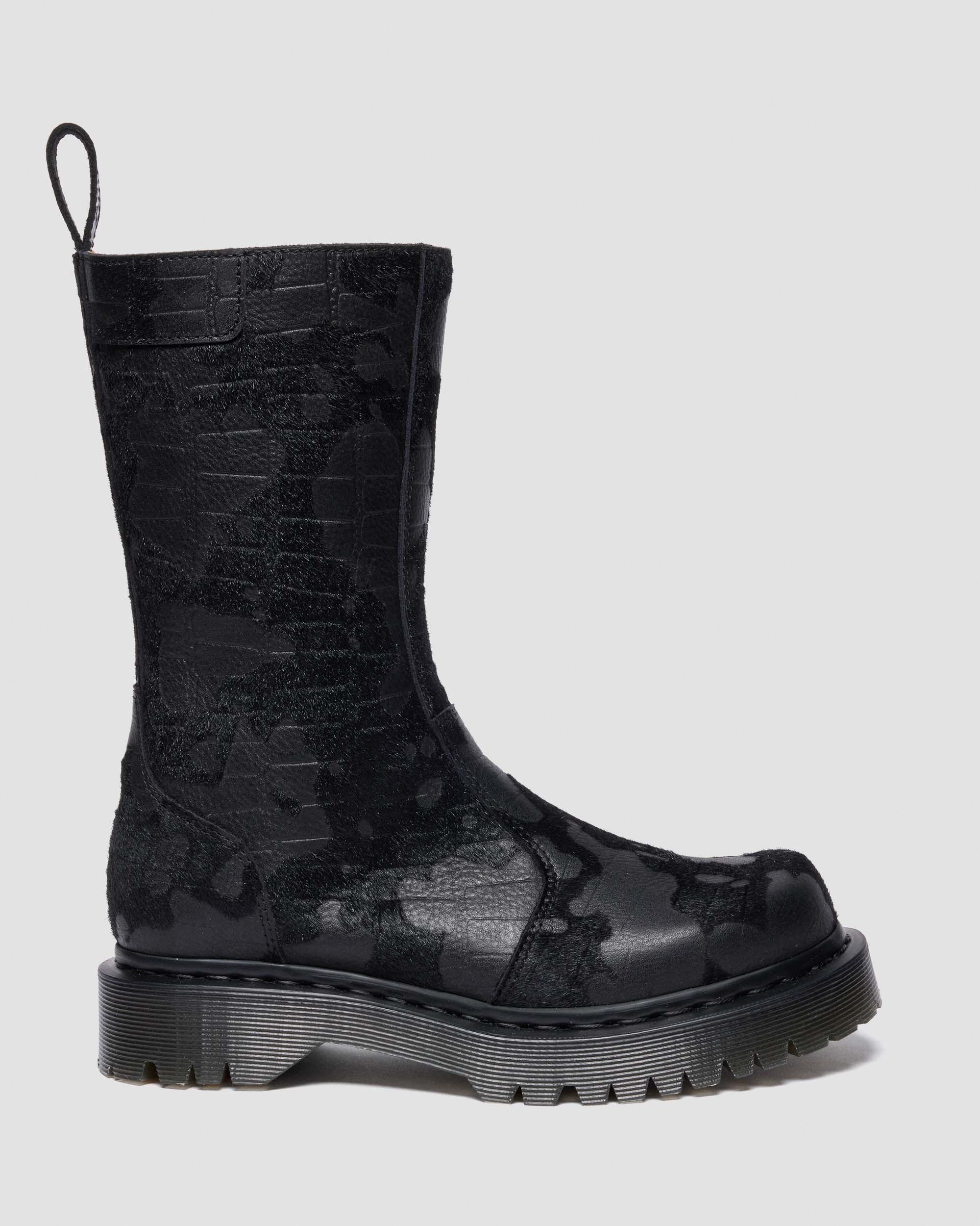 Rejena Hair On Croc Emboss  Leder Stiefel in Schwarz