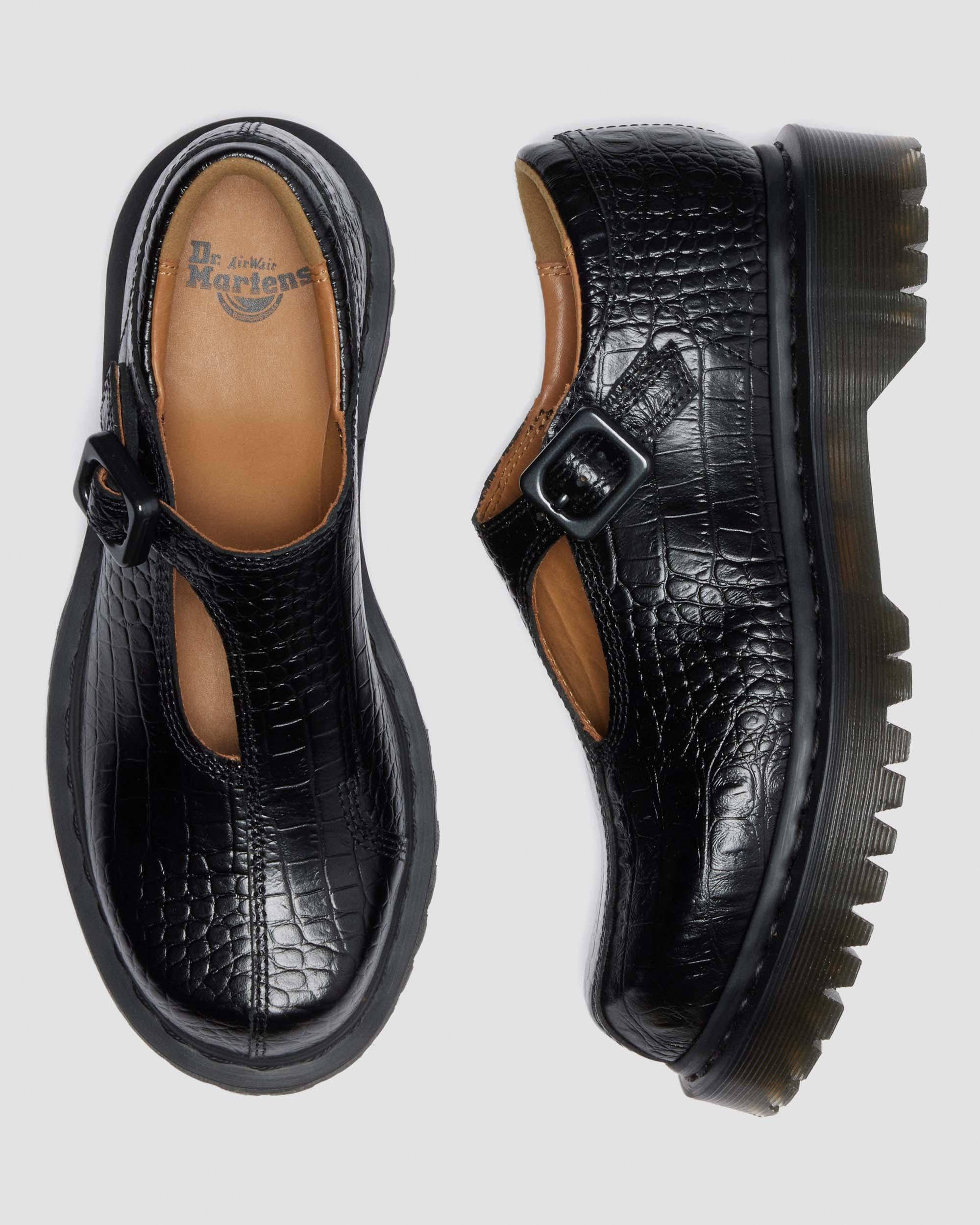 Merceditas Rejena de piel Croc Emboss in Negro