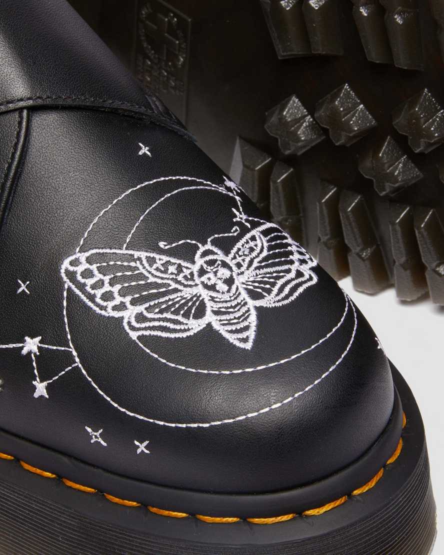 Dr. Martens Monk Strap Quad Celestial Moth Embroidered Platform Shoes In Black