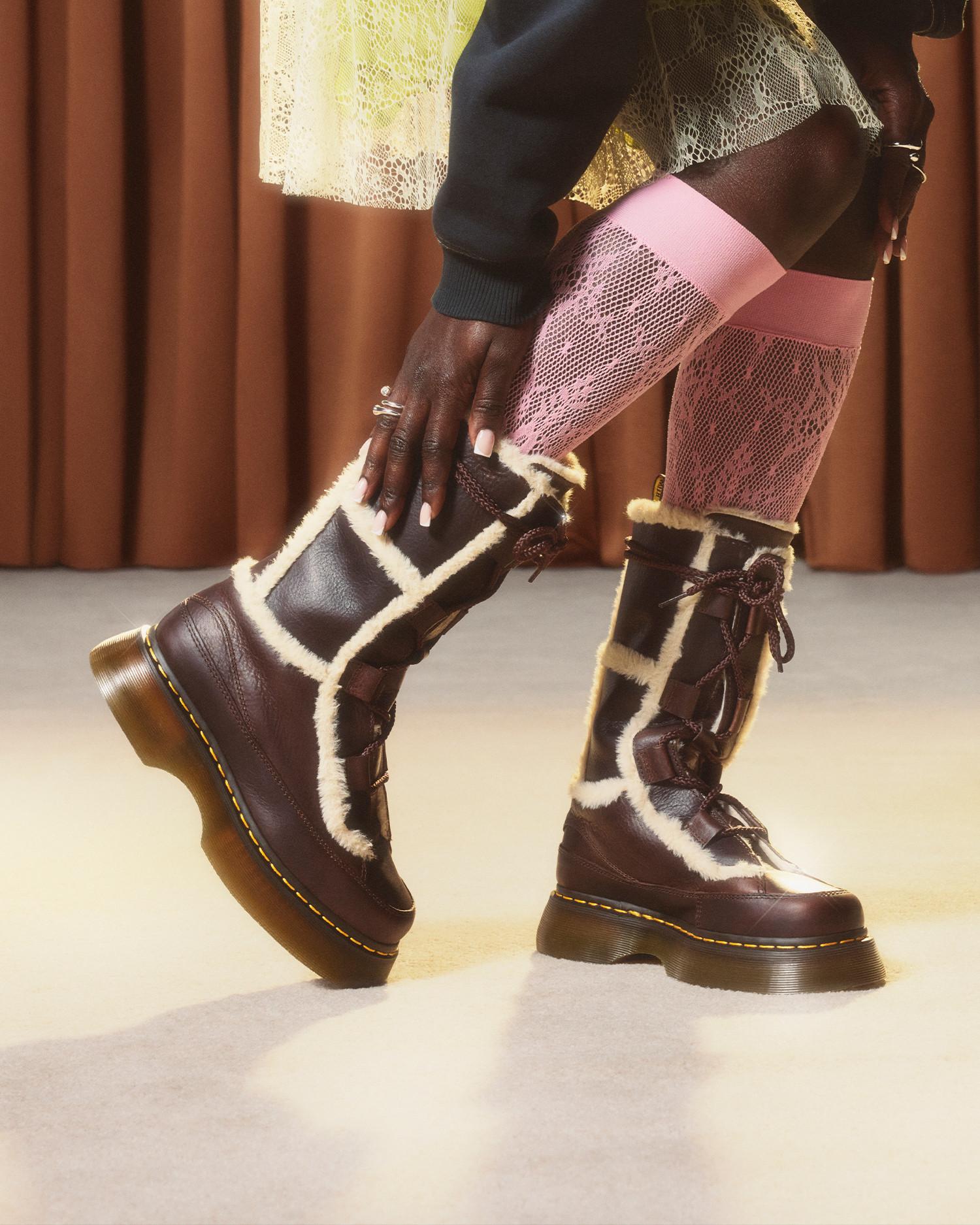 Buzz Lace Up Faux Fur Lined Grizzly Leather Boots in Dark Brown