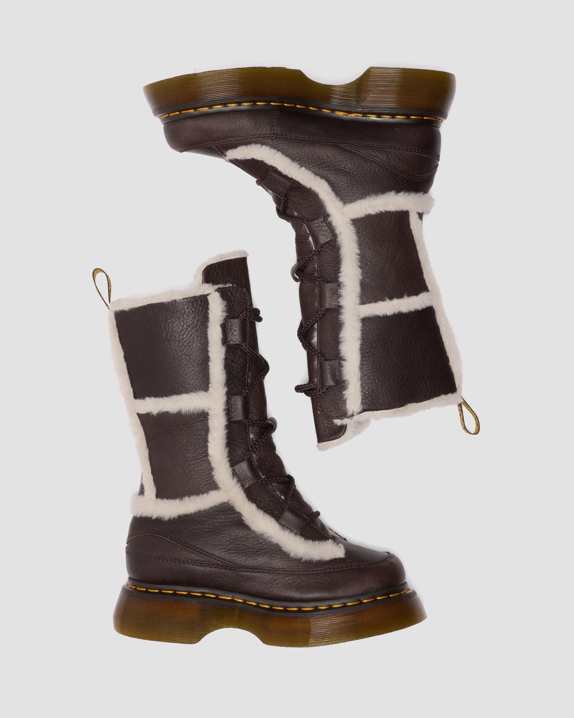 Buzz Lace Up-støvler med imiteret pelsforing og Grizzly-læder in Mørkebrun