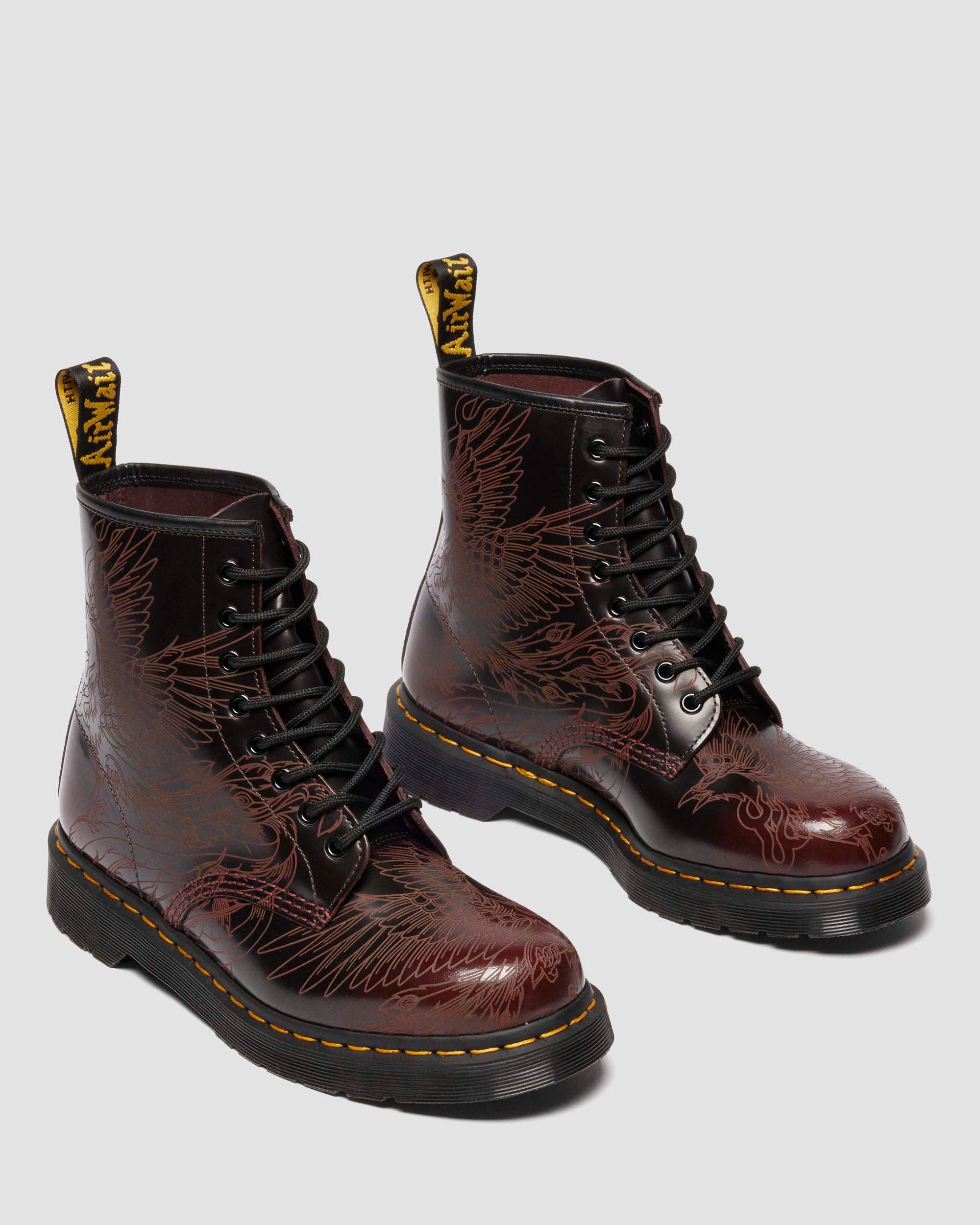 1460 Phoenix Arcadia Rub Off Leather Boots in Cherry Red