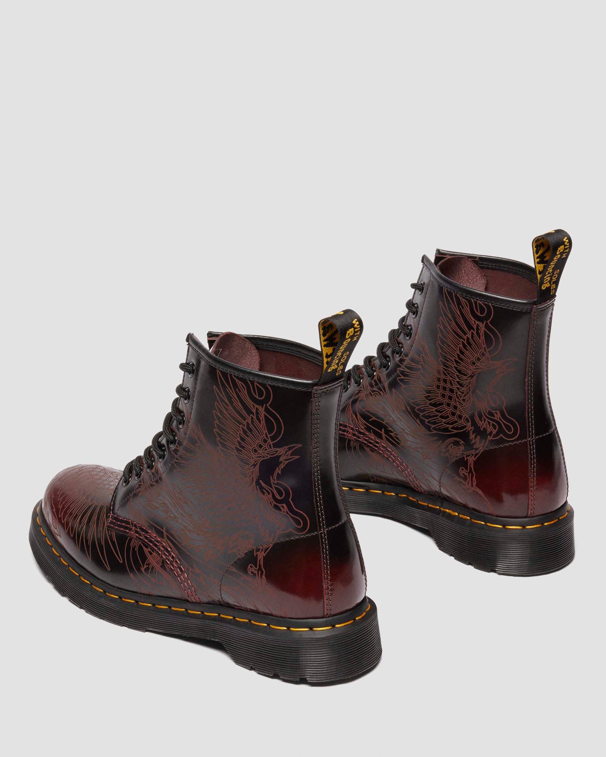 1460 PHOENIX ARCADIA RUB OFF LEATHER BOOTS in Cherry Red Arcadia