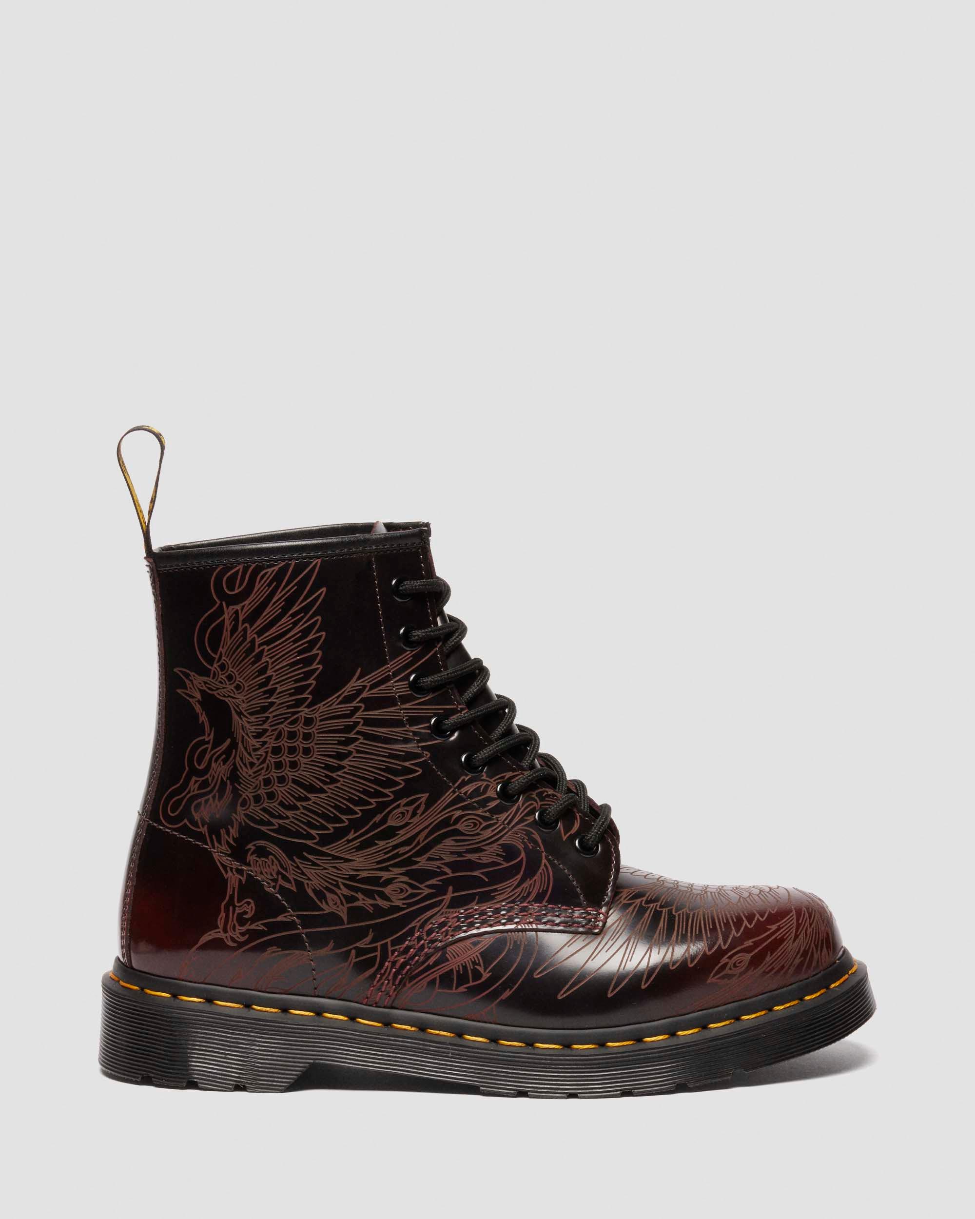 1460 PHOENIX ARCADIA RUB OFF LEATHER BOOTS in Cherry Red | Dr. Martens
