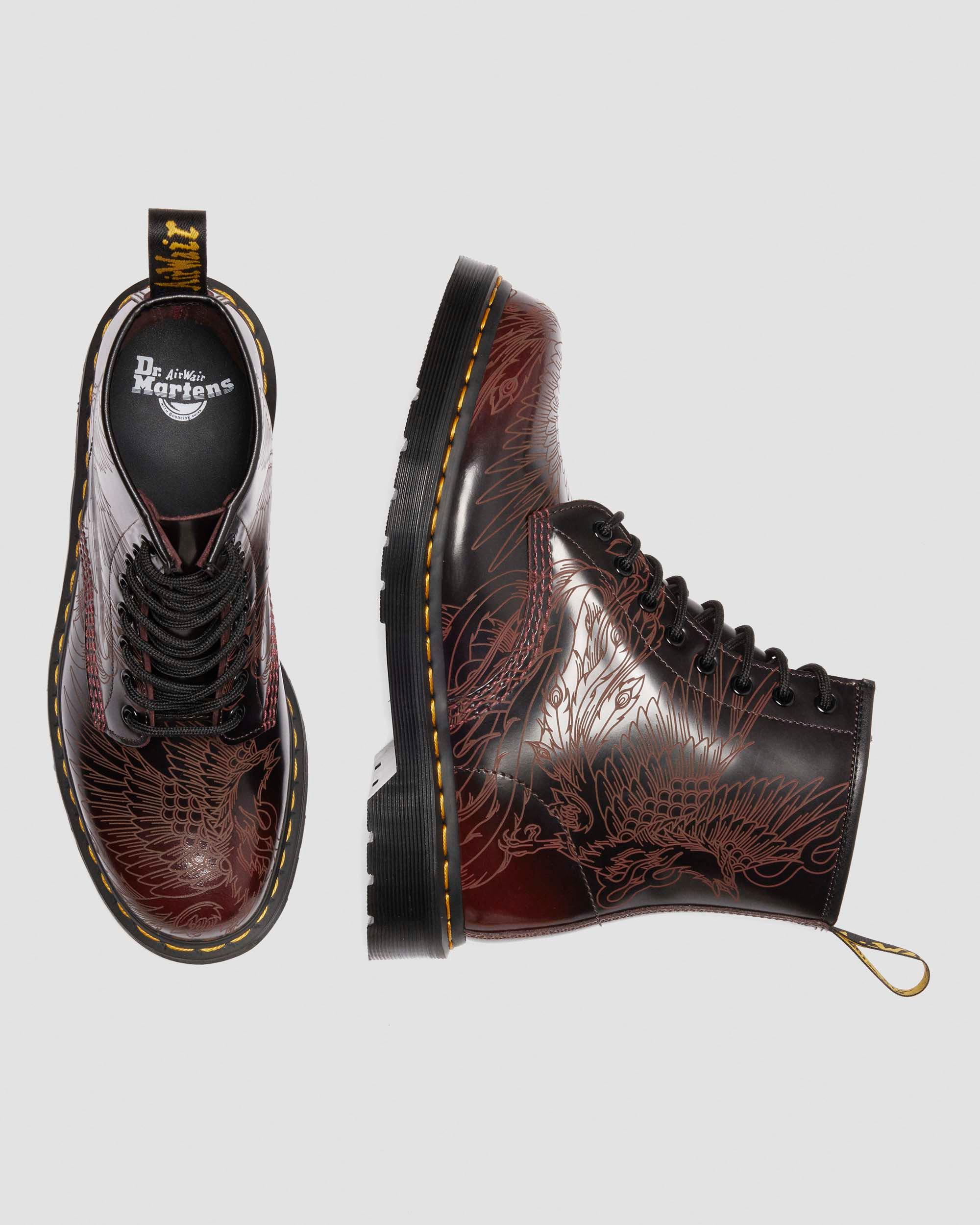 1460 Phoenix Arcadia Rub Off Leather Boots in Cherry Red