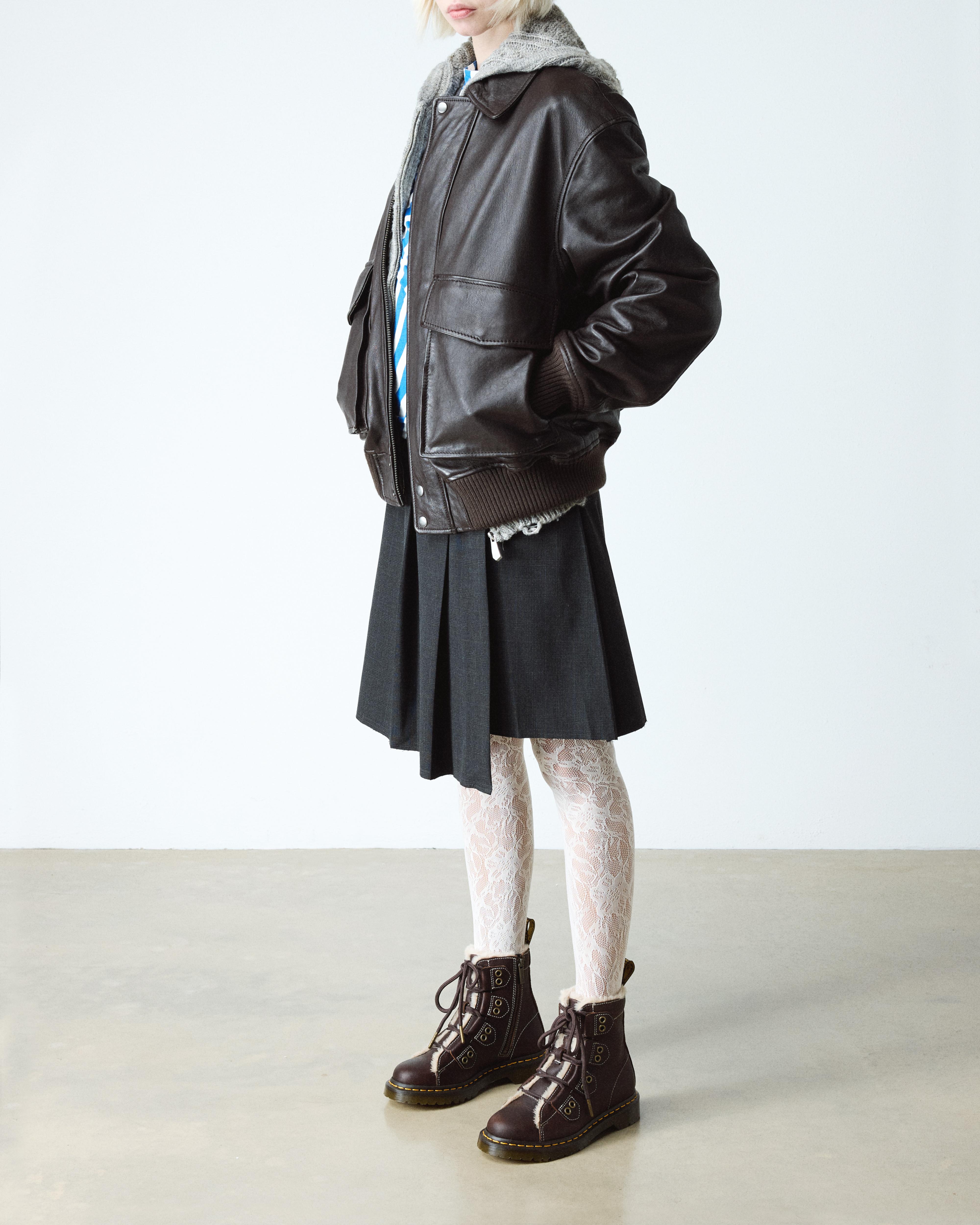 1460 Faux Fur Lined Lace-to-toe Leather Boots in Dark Brown