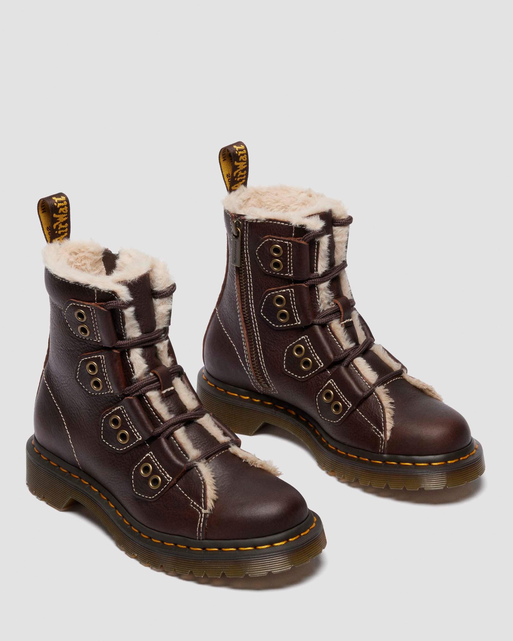 Dr. Martens 1460 Faux Fur Lined Lace-to-toe Leather Boots In Brown