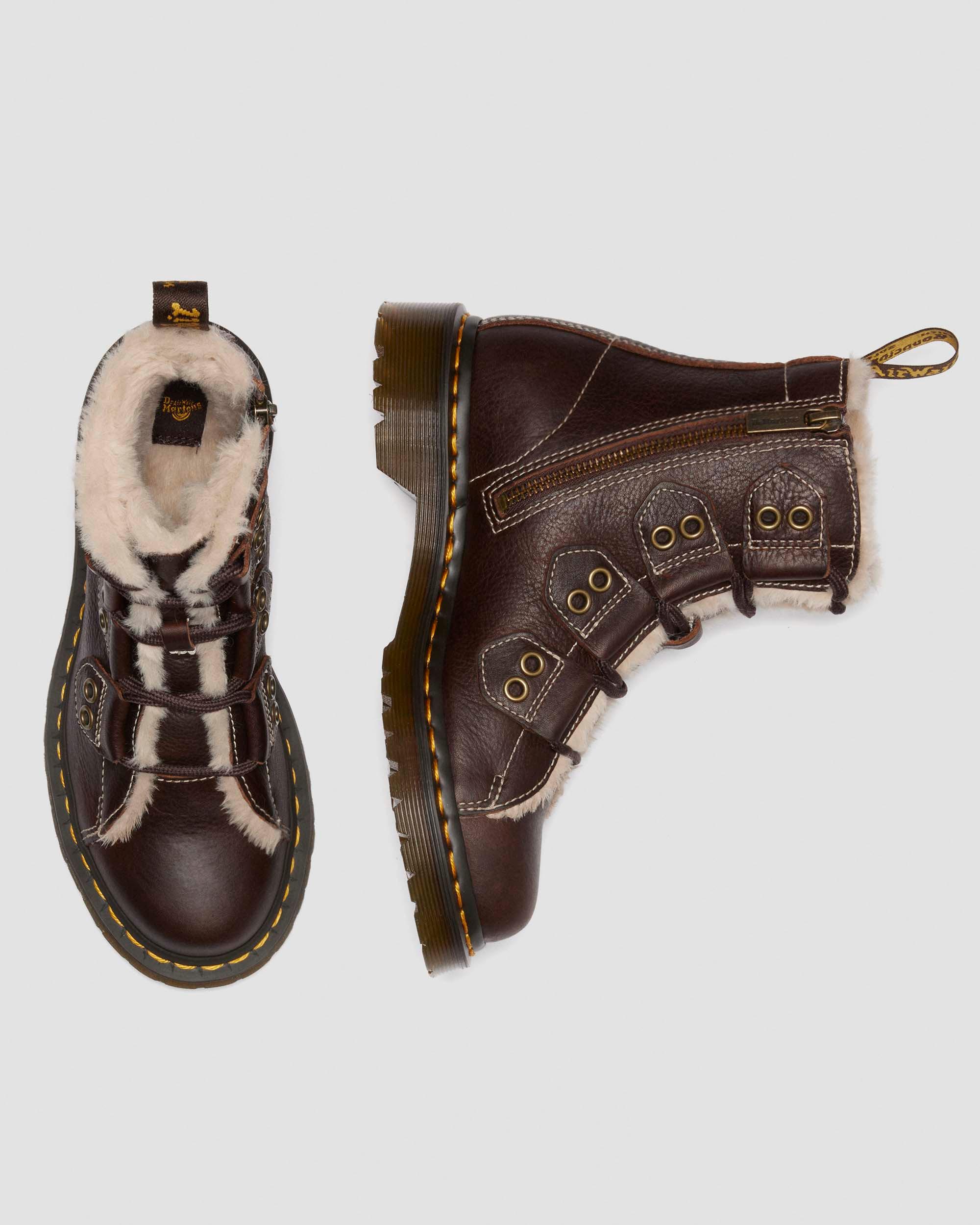 1460 Faux Fur Lined Lace-to-toe Leather Boots in Dark Brown