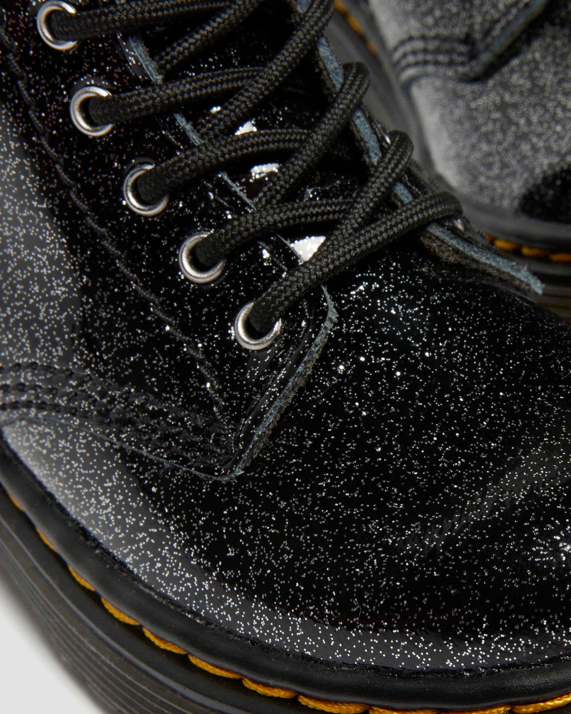 TODDLER 1460 GLITTER PATENT LEATHER  BOOTS in BLACK+SILVER