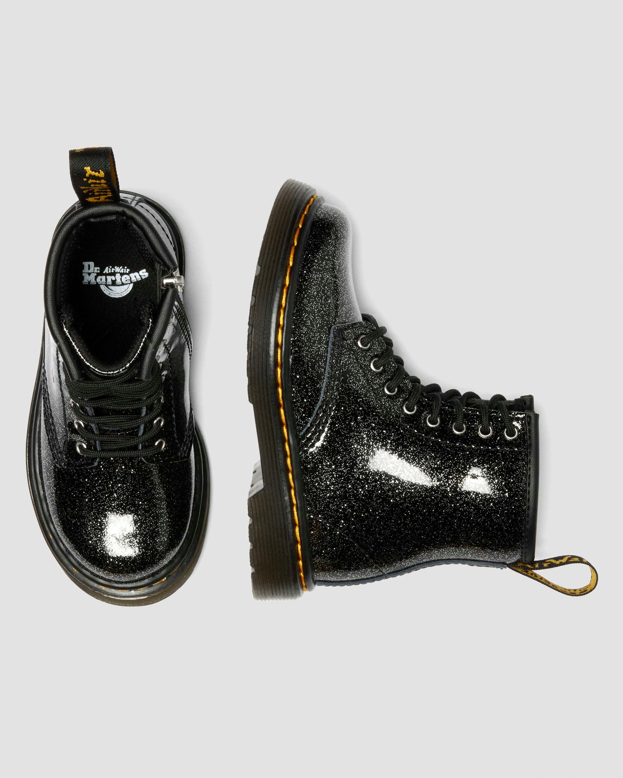 TODDLER 1460 GLITTER PATENT LEATHER  BOOTS in BLACK+SILVER