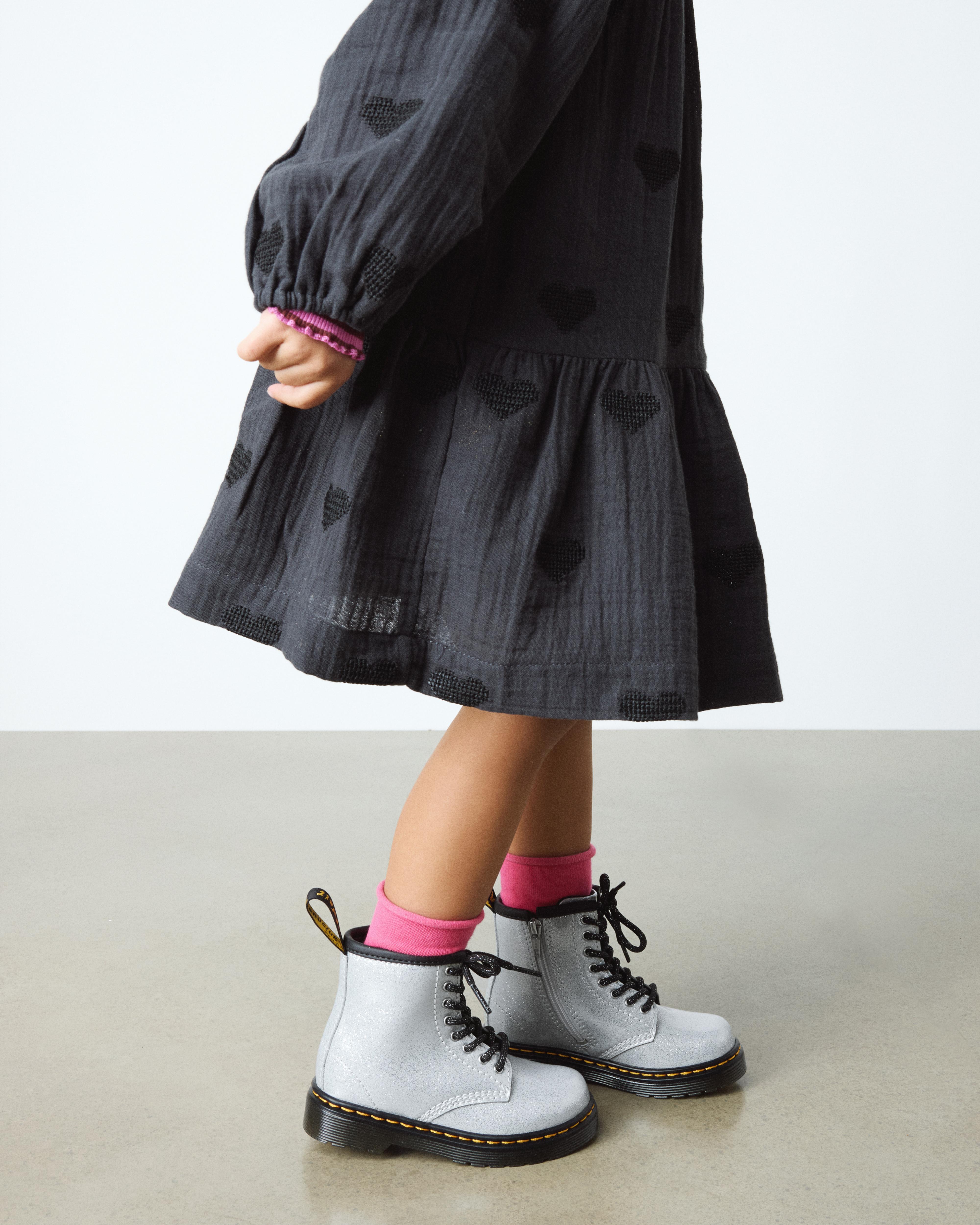 TODDLER 1460 GLITTER PATENT LEATHER  BOOTS in Silver