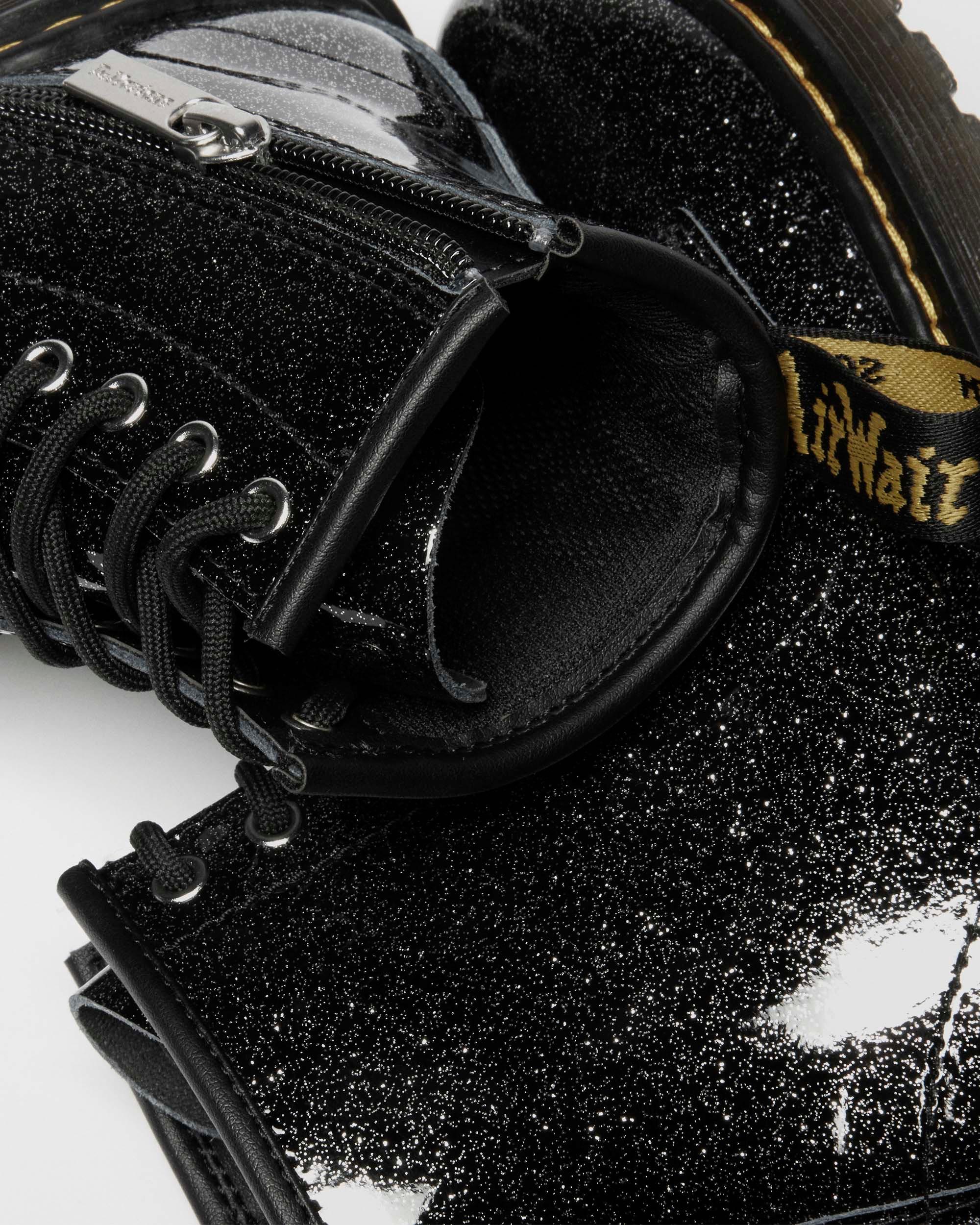 JUNIOR 1460 GLITTER PATENT LEATHER  BOOTS in Black & Silver