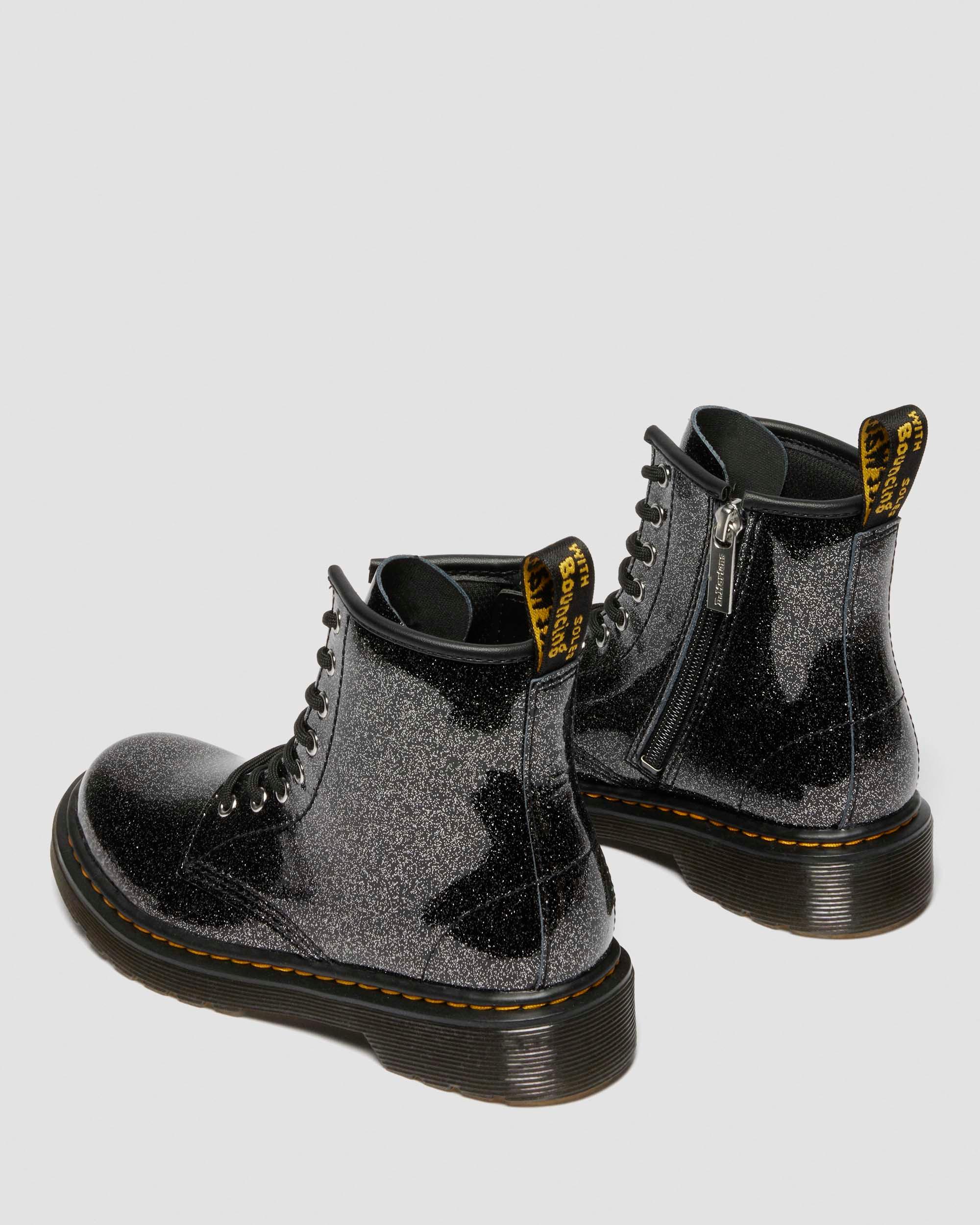 JUNIOR 1460 GLITTER PATENT LEATHER  BOOTS in Black & Silver