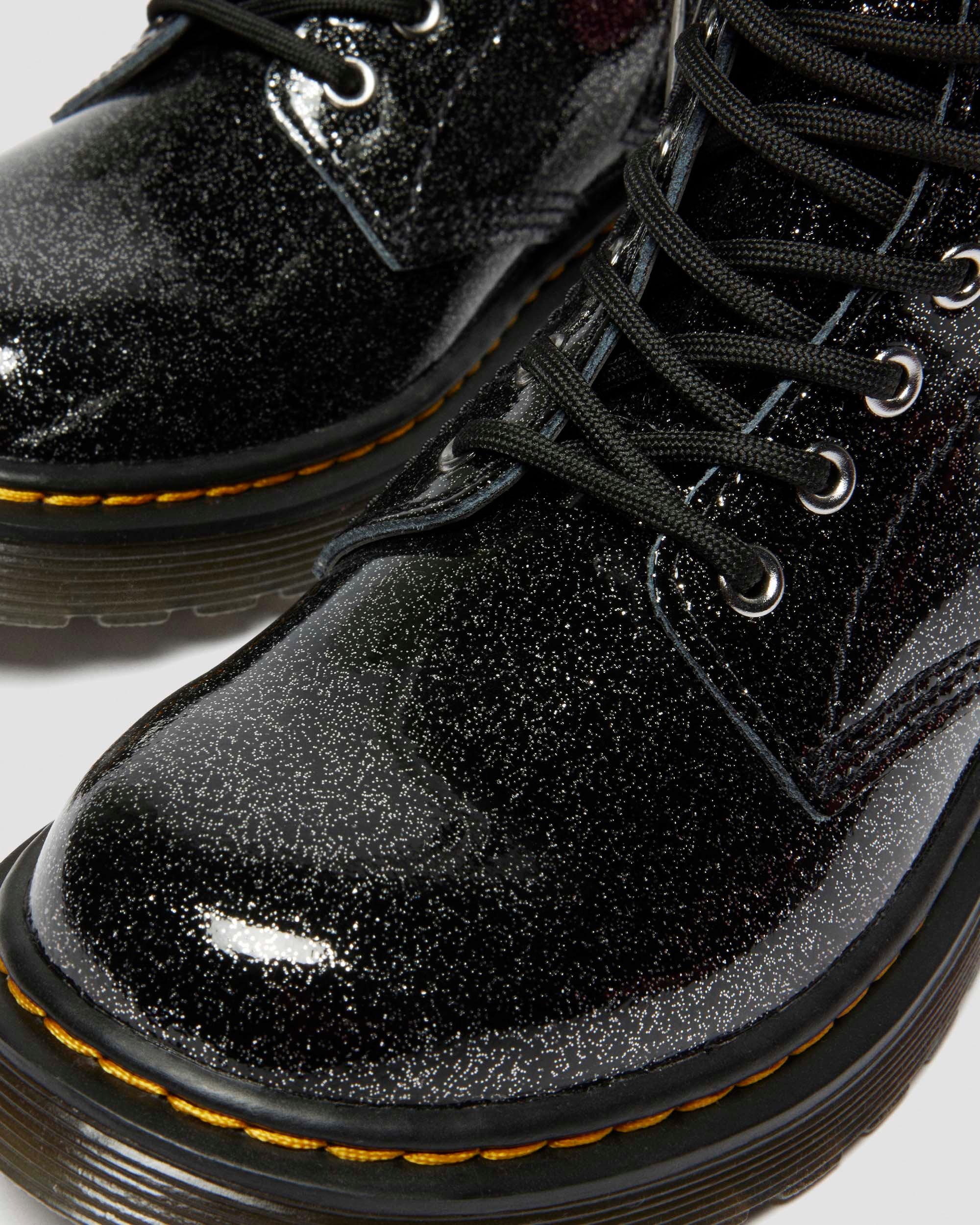JUNIOR 1460 GLITTER PATENT LEATHER  BOOTS in Black & Silver