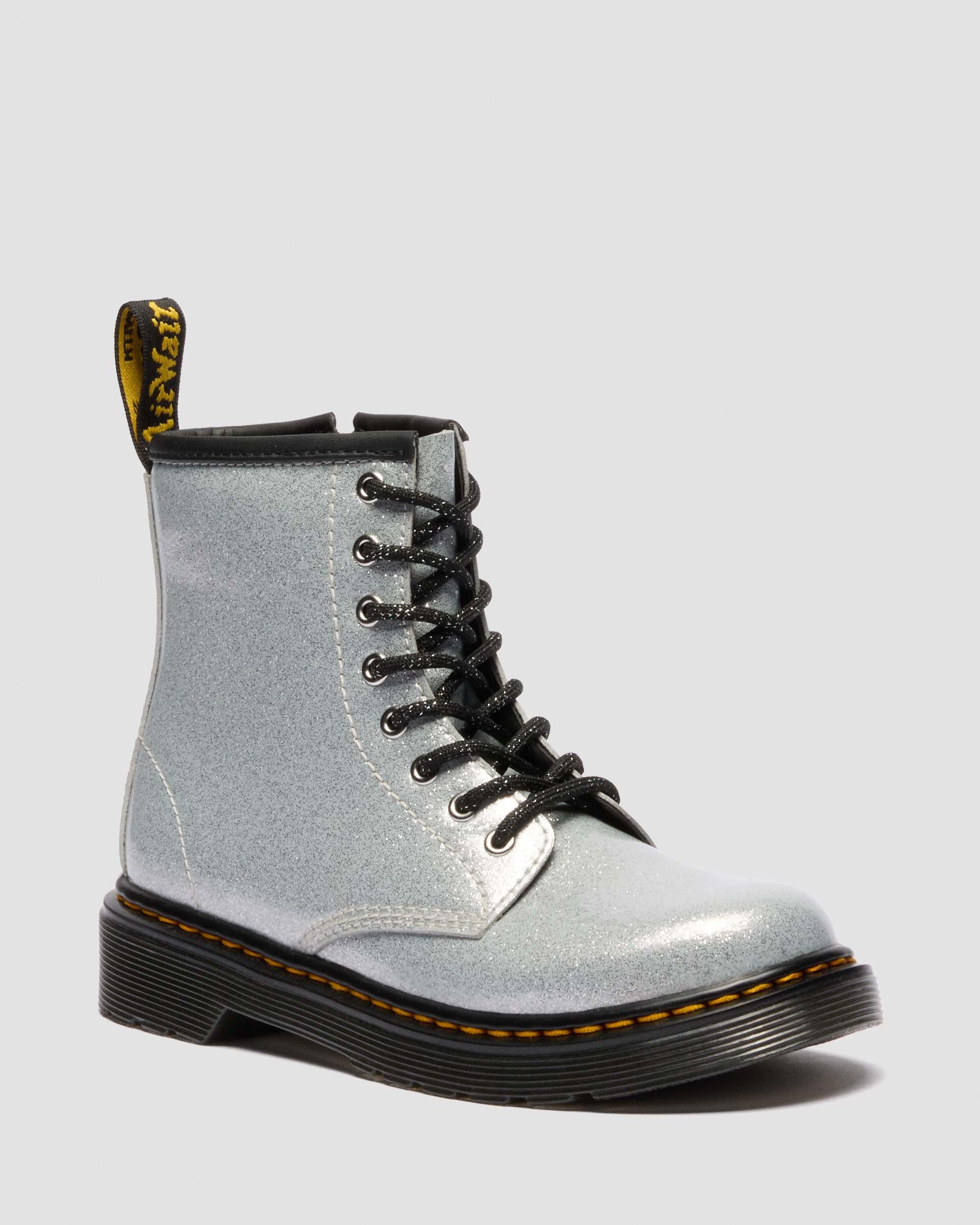 JUNIOR 1460 GLITTER PATENT LEATHER  BOOTS in Silver