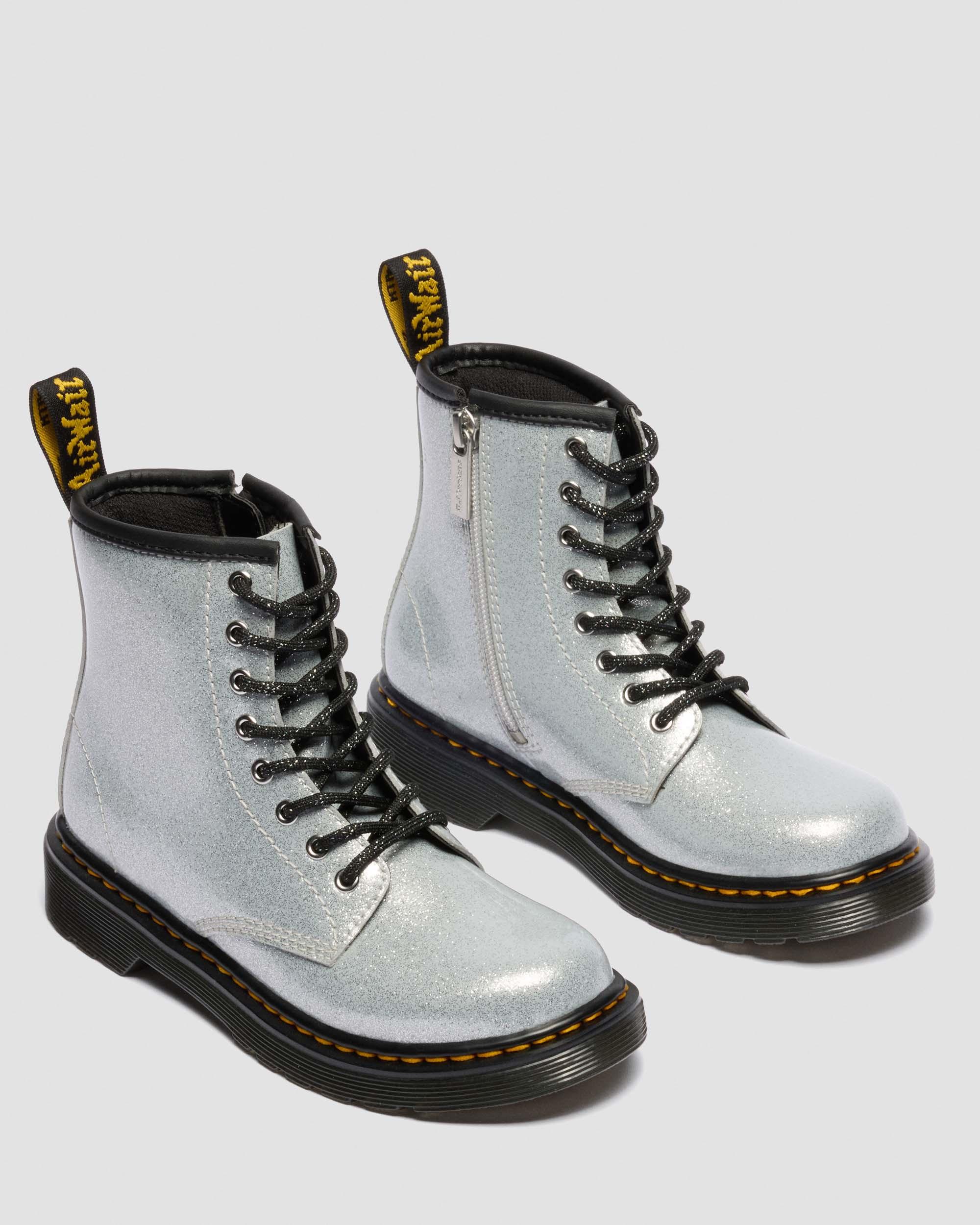 JUNIOR 1460 GLITTER PATENT LEATHER  BOOTS in Silver