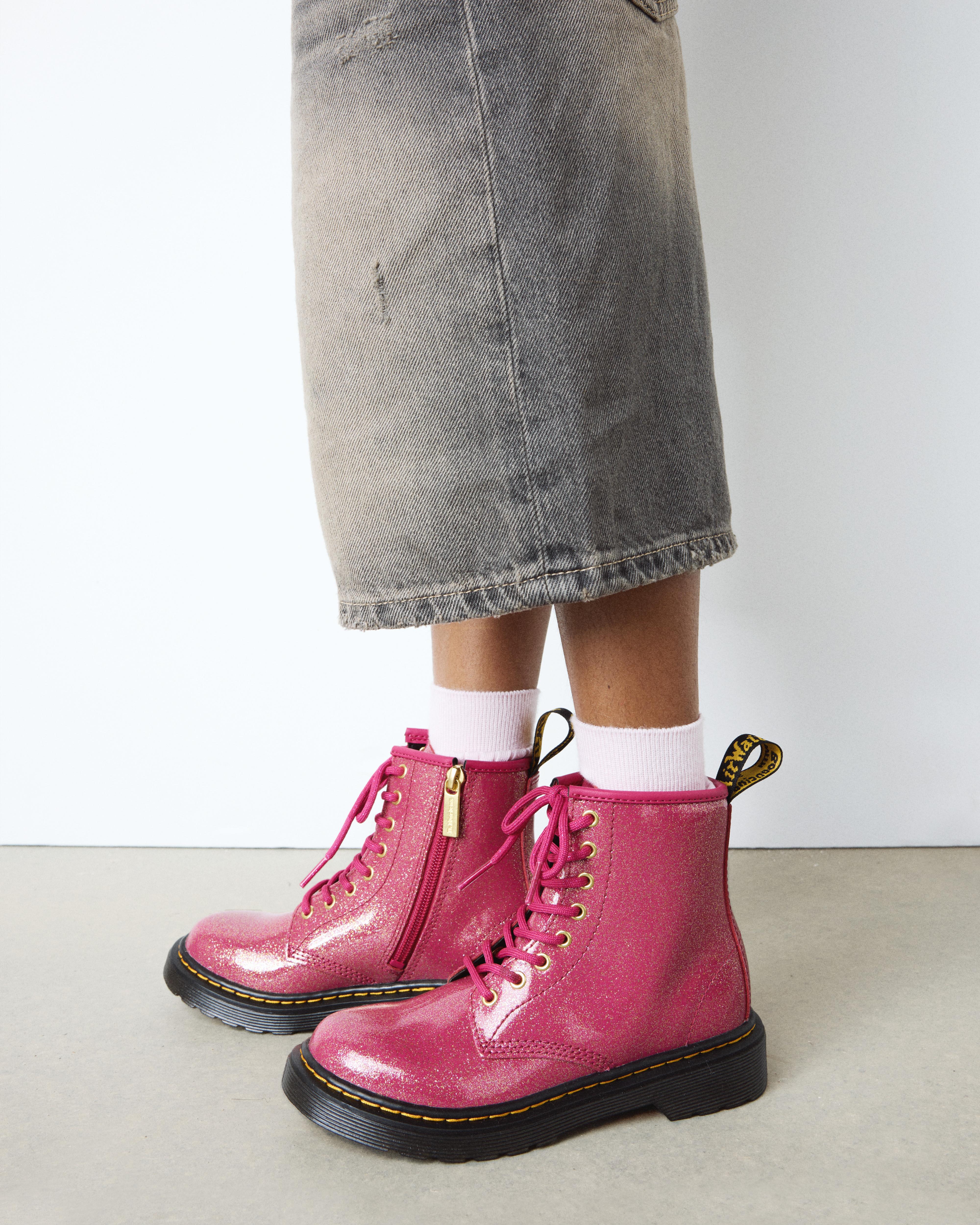 JUNIOR 1460 GLITTER PATENT LEATHER  BOOTS in Pink, Silver & Gold