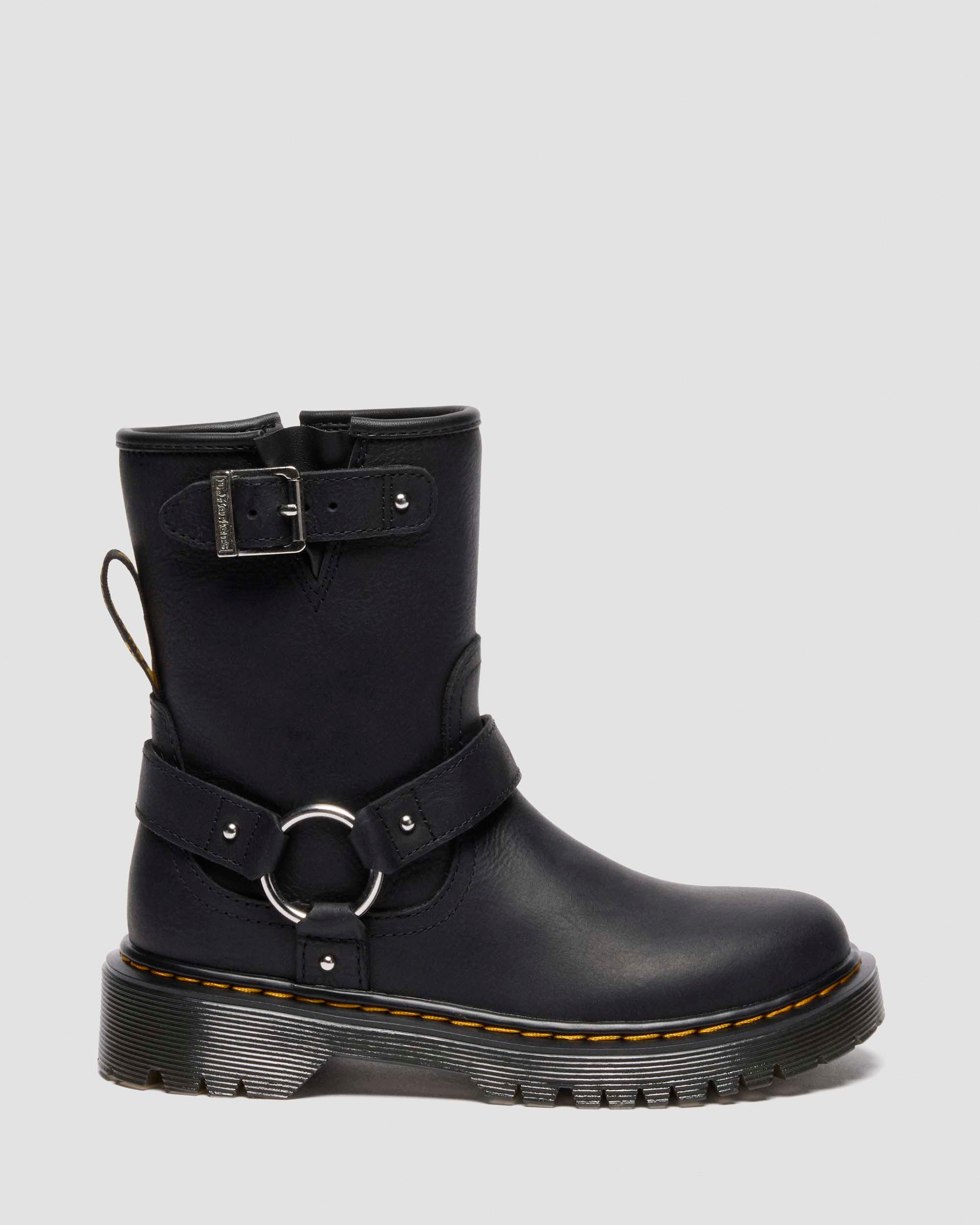 JUNIOR GENAYA LEREN BIKER BOOTS in Zwart