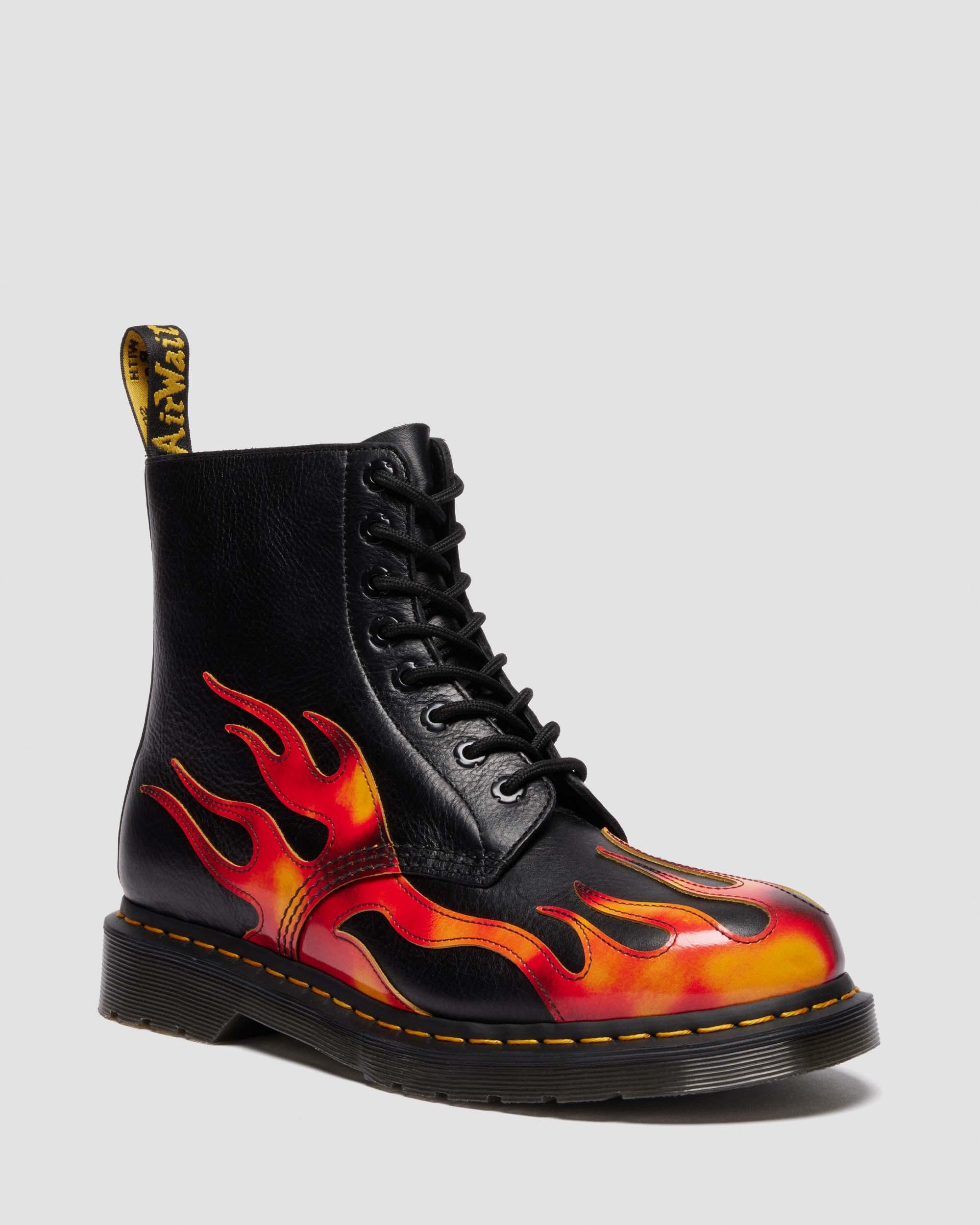 1460 PASCAL FLAME ARCADIA RUB OFF LEATHER BOOTS in Black, Red & Yellow