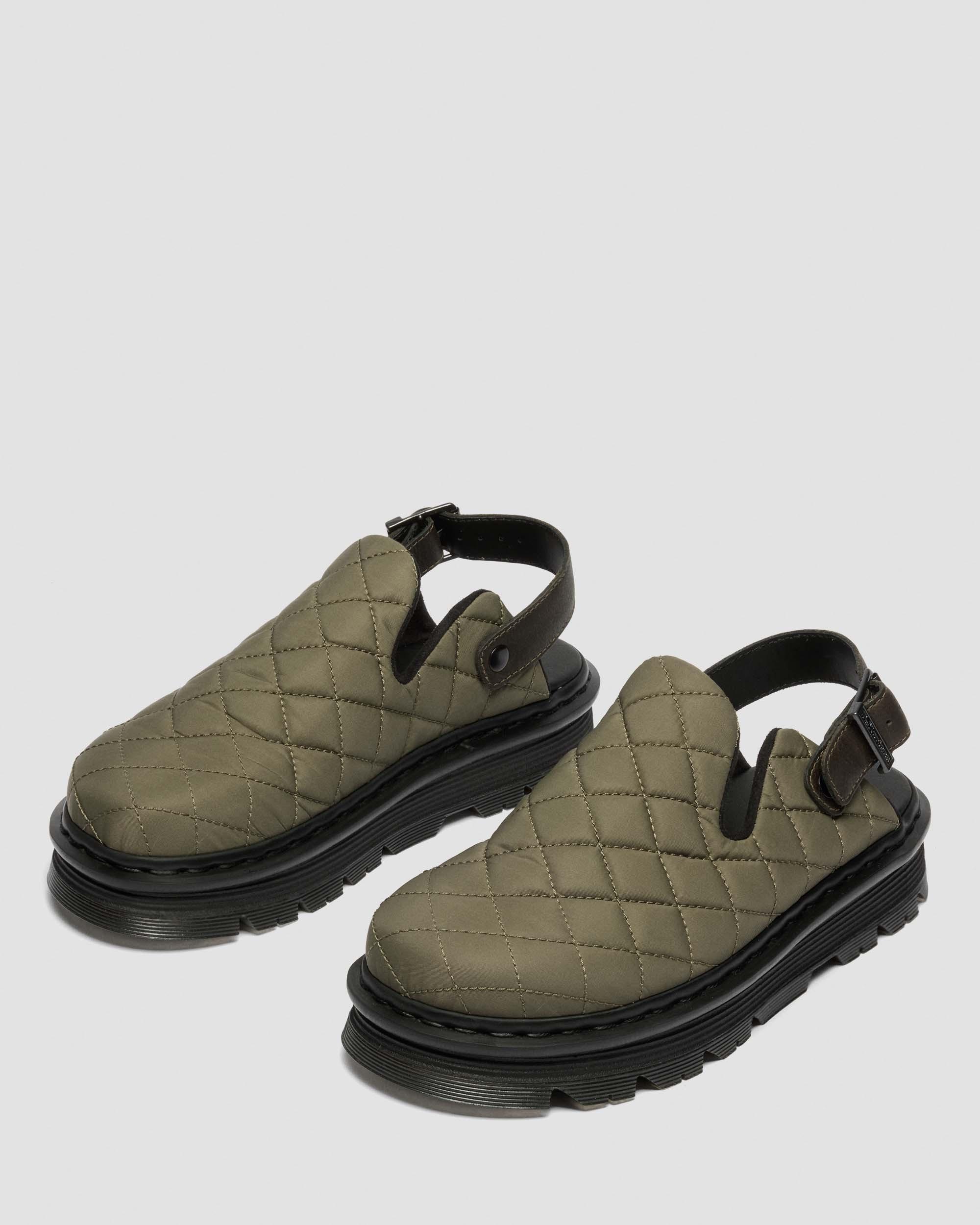 Zebzag Quilted Canvas Platform Mules in DMs Olive Green