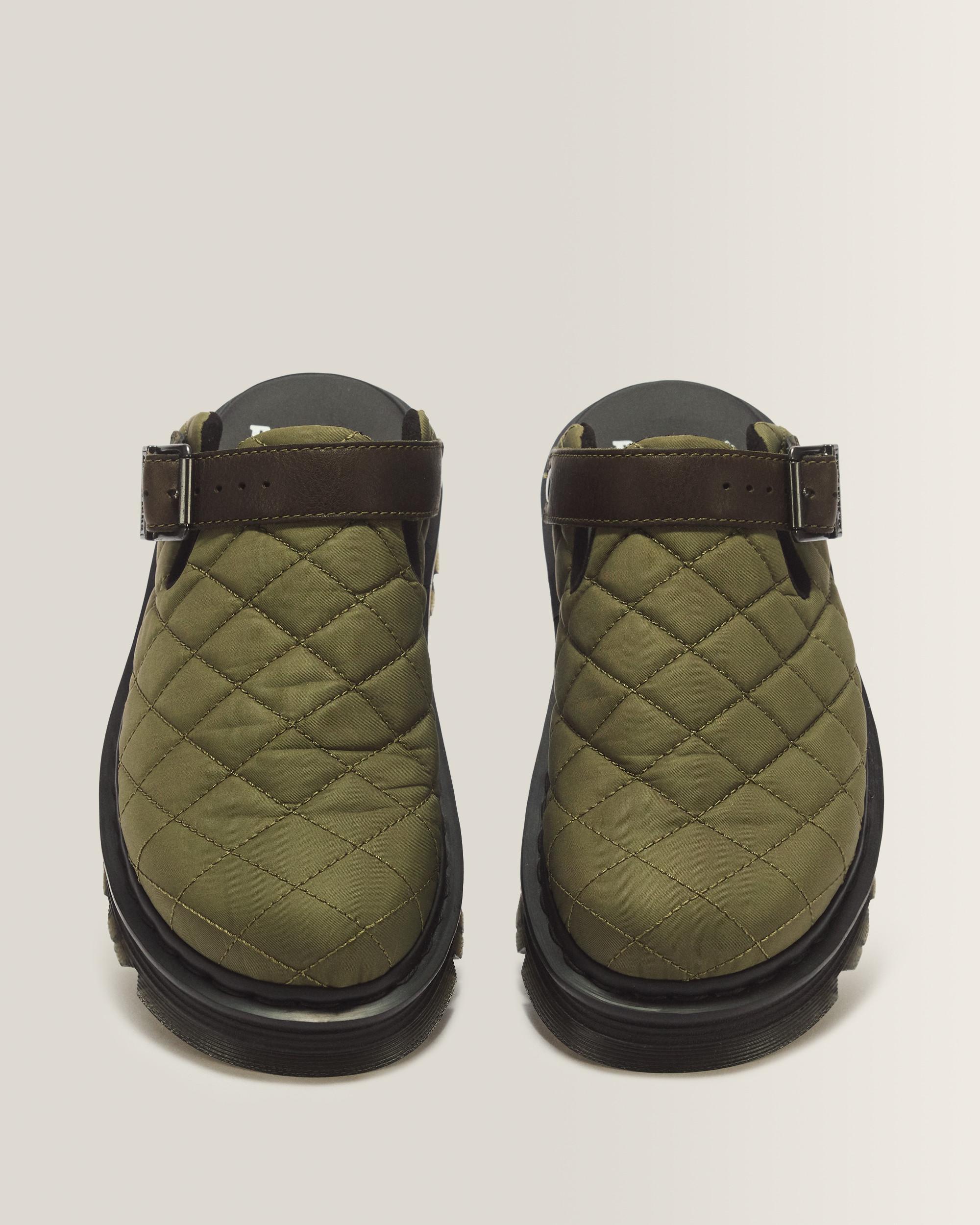 Zebzag Quilted Canvas Platform Mules in Dms Olive Green | Dr. Martens