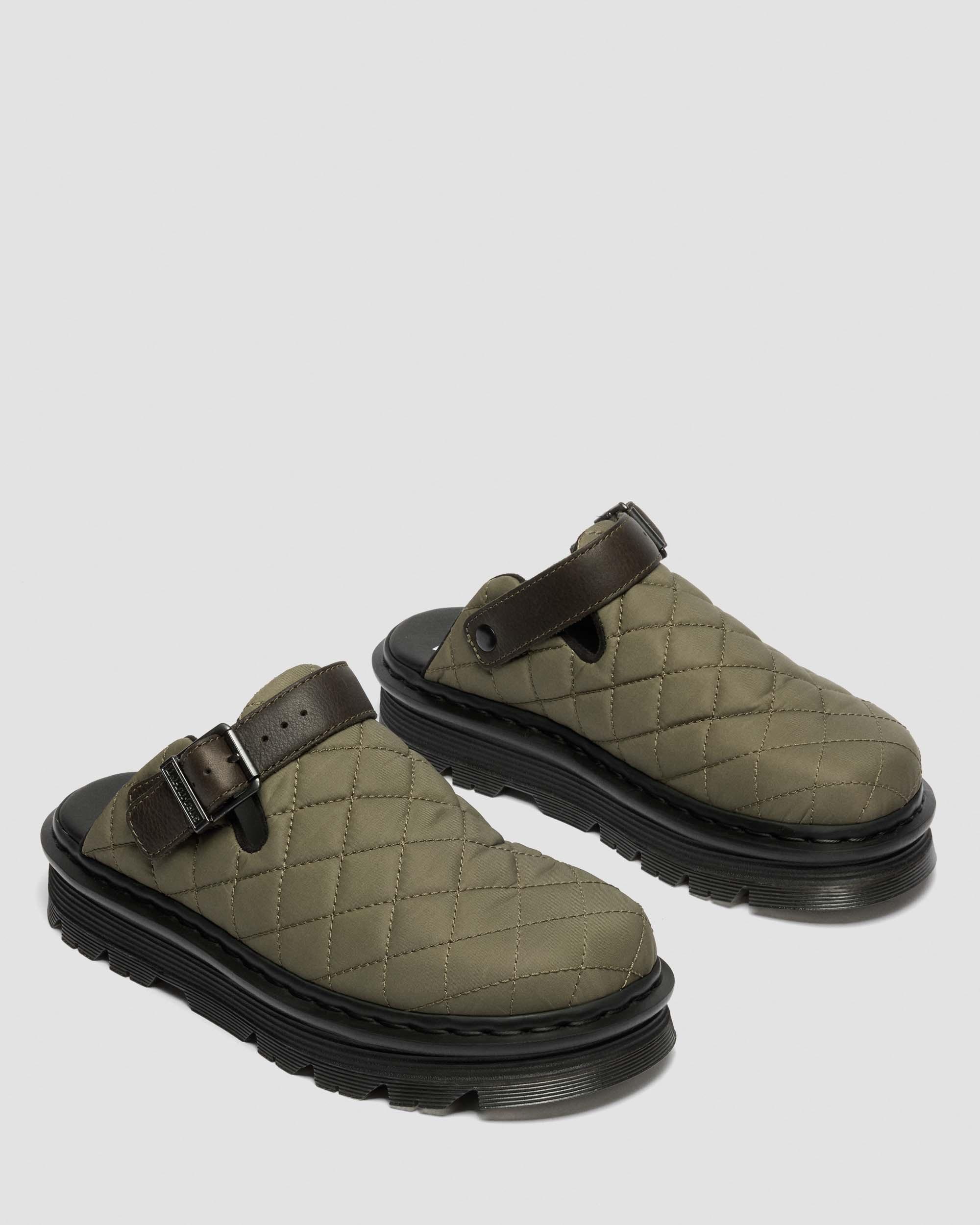 Zebzag Quilted Canvas Platform Mules in DMs Olive Green