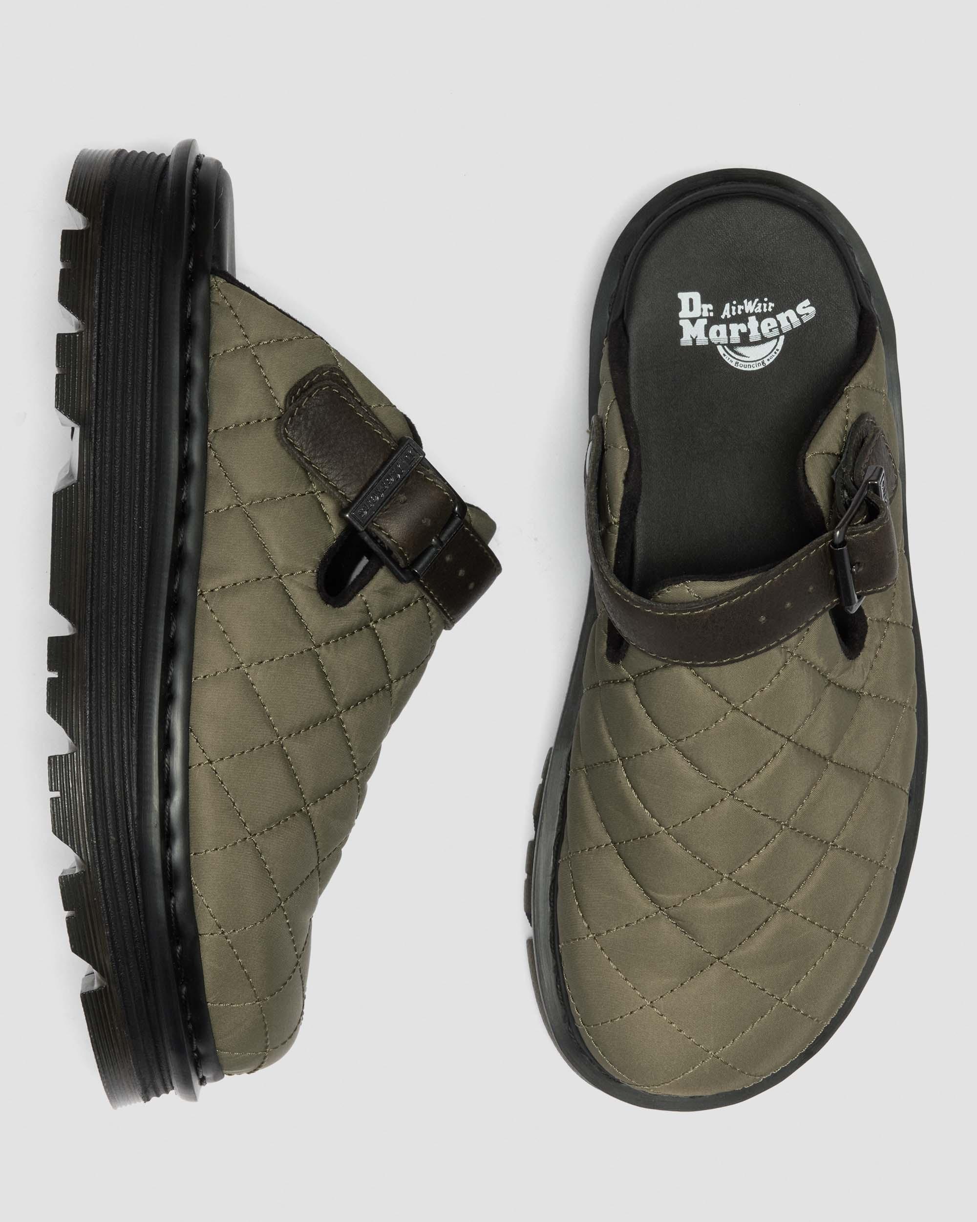 Zebzag Quilted Canvas Platform Mules in DMs Olive Green