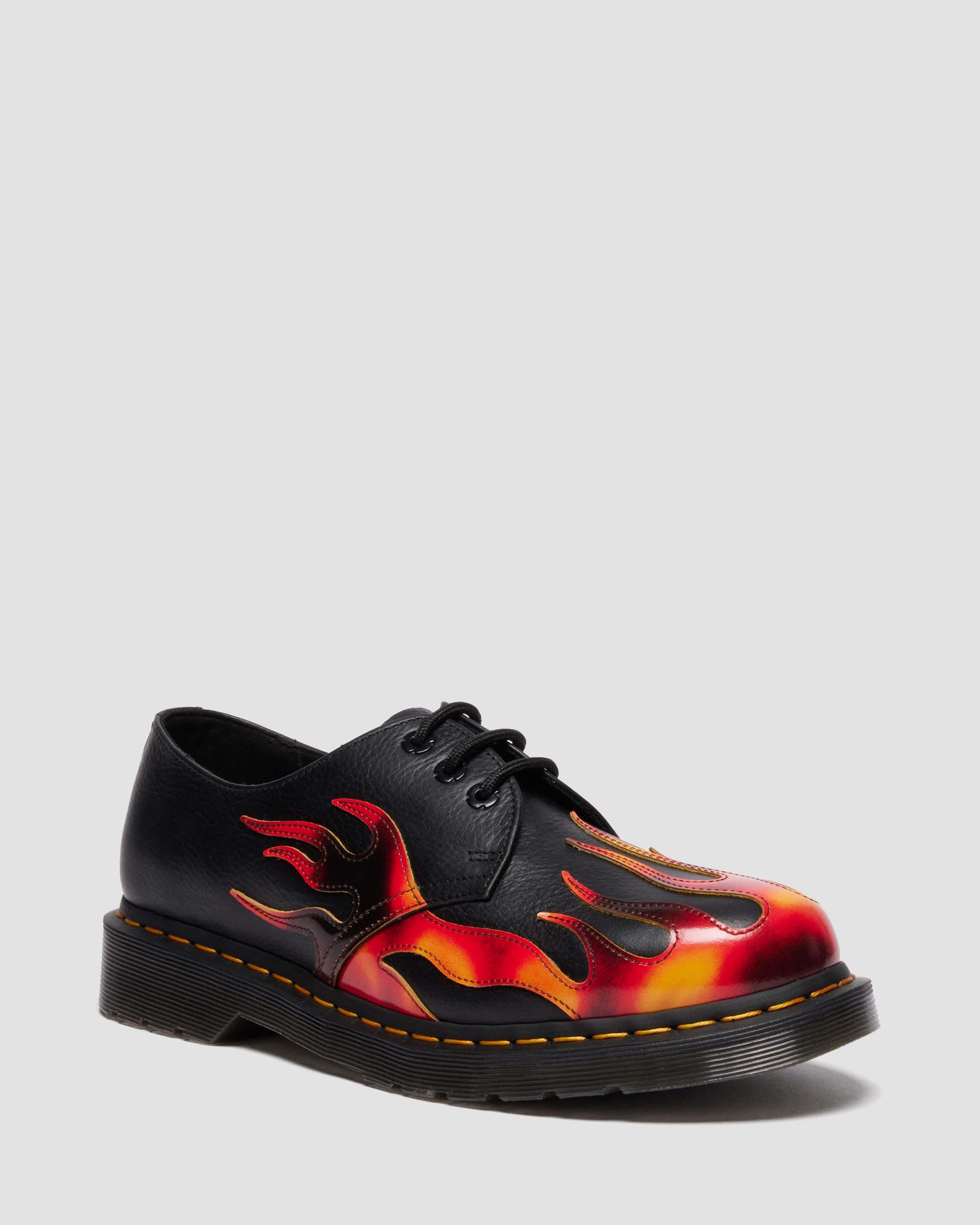Dr. Martens Flame-print Derby Shoes In Black