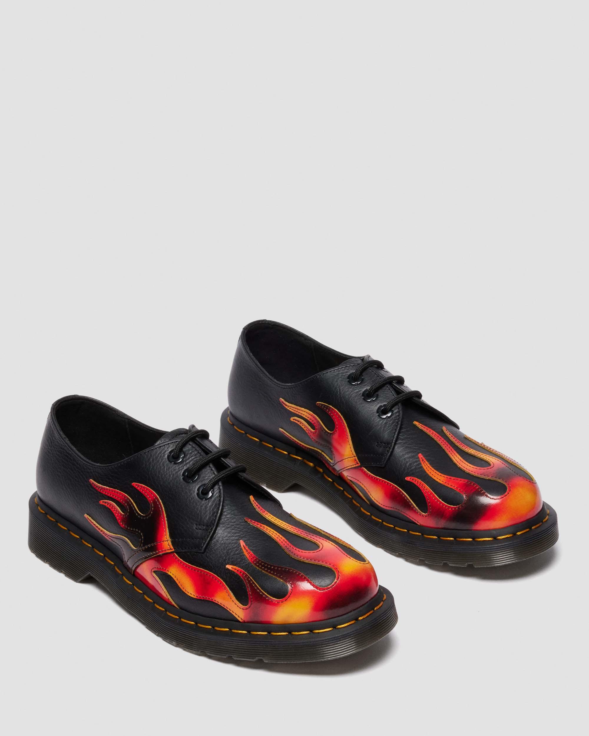 Dr. Martens Flame-print Derby Shoes In Black