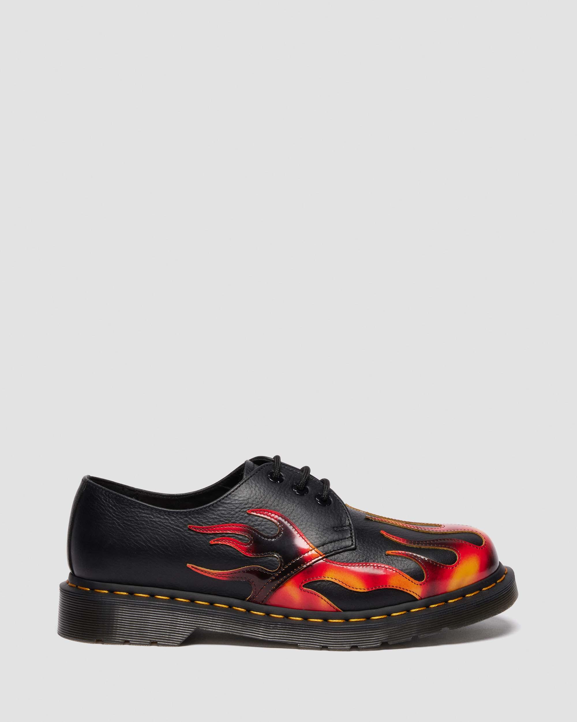 Dr. Martens Flame-print Derby Shoes In Black