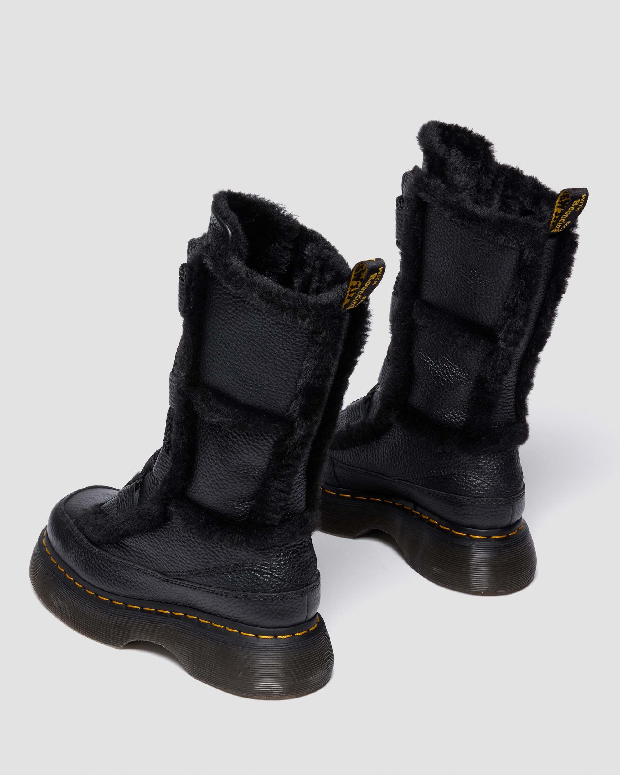 Buzz Lace Up Faux Fur Lined Grizzly Leather Boots in BLACK