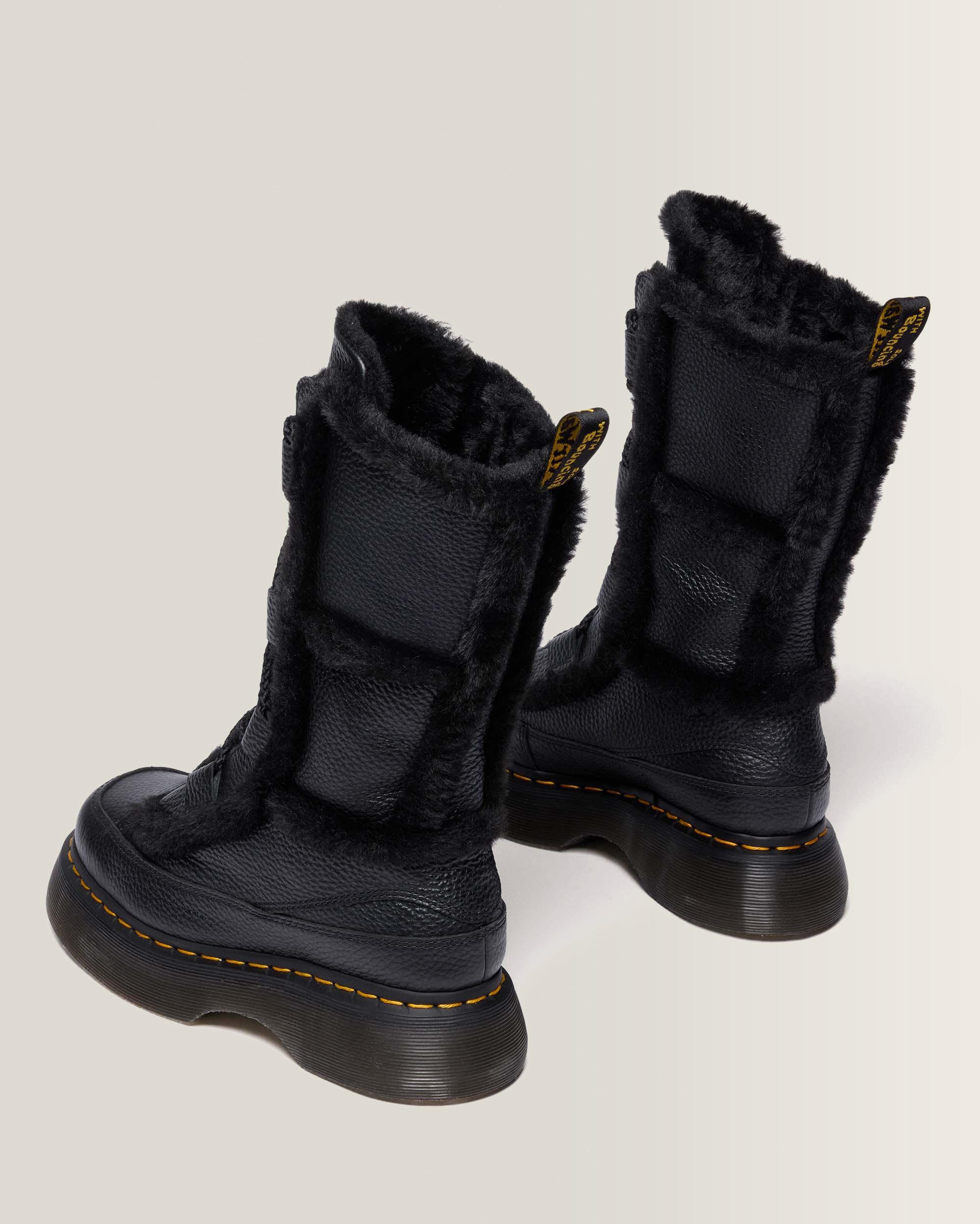 Dr. Martens Damen 1460 Boots Mit Pelzfutter – Aus Nappa Leder, Gelbe Naht, Commando-Sohle