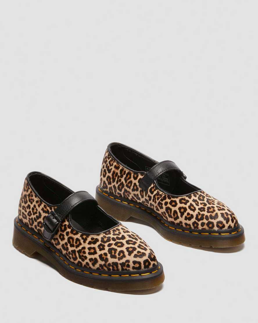 Dr. Martens' Ballerine Mary Jane Elphie Light Tan Mini Leopard In Tan