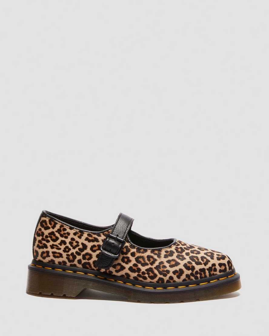 Dr. Martens' Ballerine Mary Jane Elphie Light Tan Mini Leopard In Tan