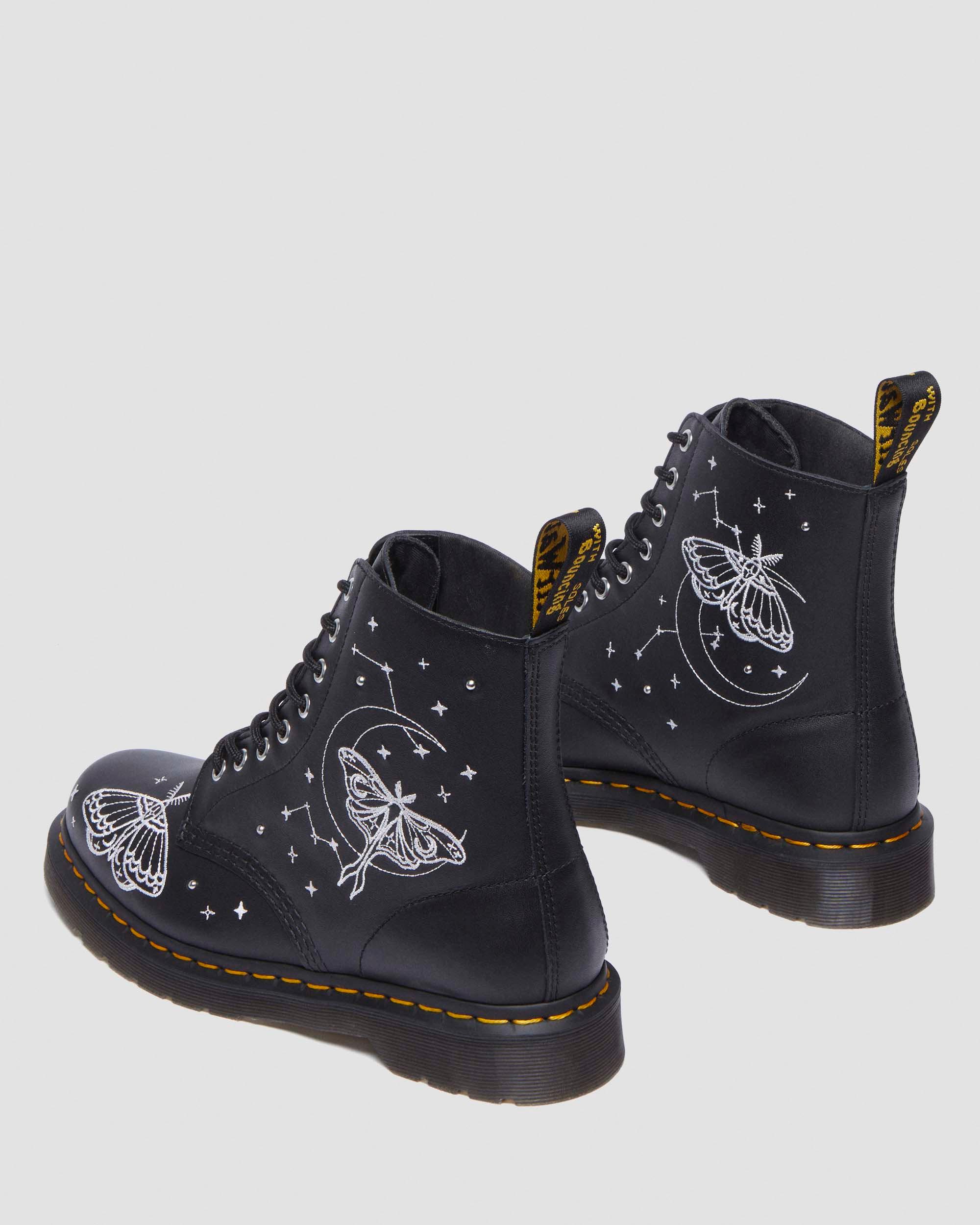 DR MARTENS 1460 CELESTIAL MOTH EMBROIDERED LACE UP BOOTS