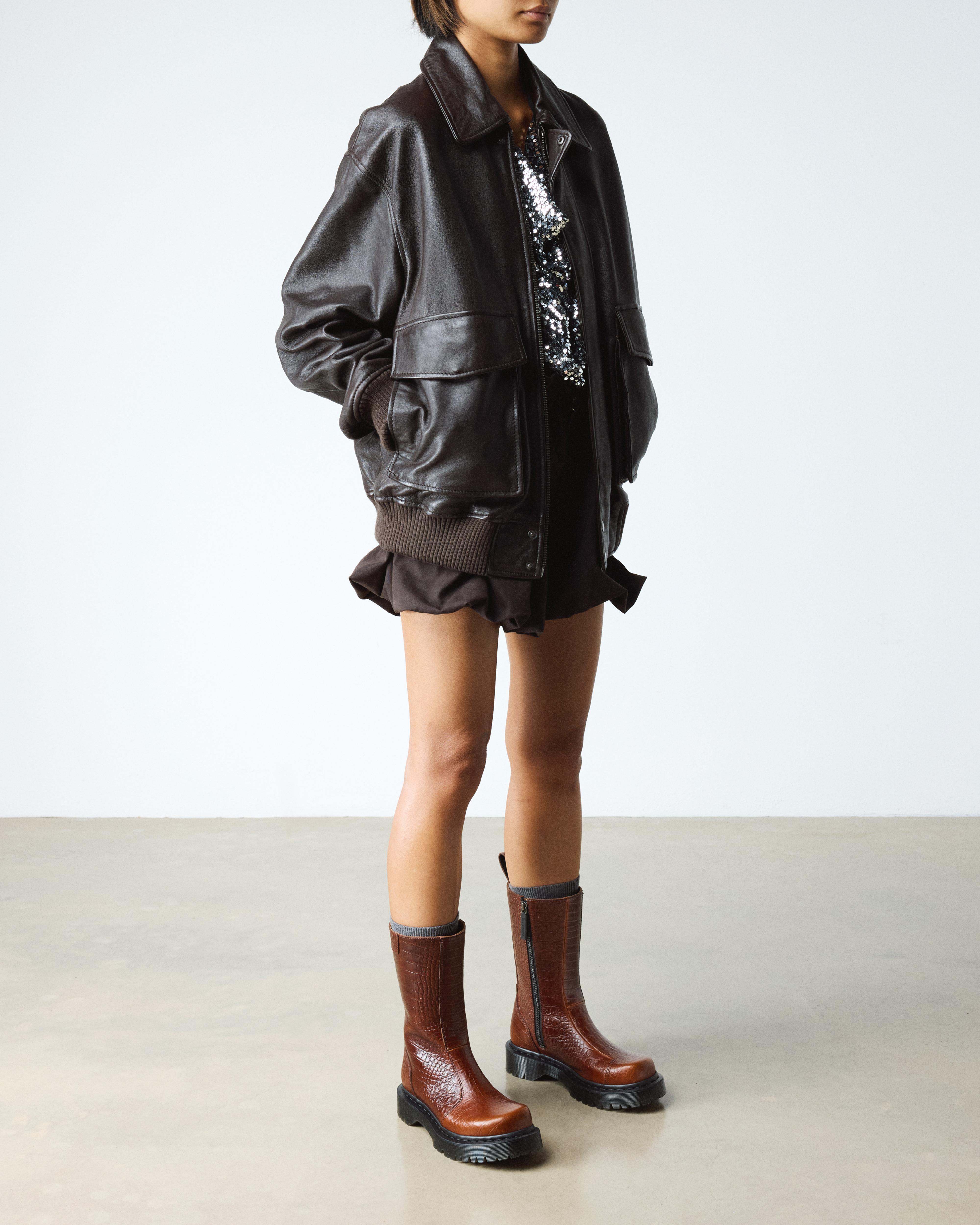 Dr. Martens Rejena  Croc Emboss  Leather Boots In Brown