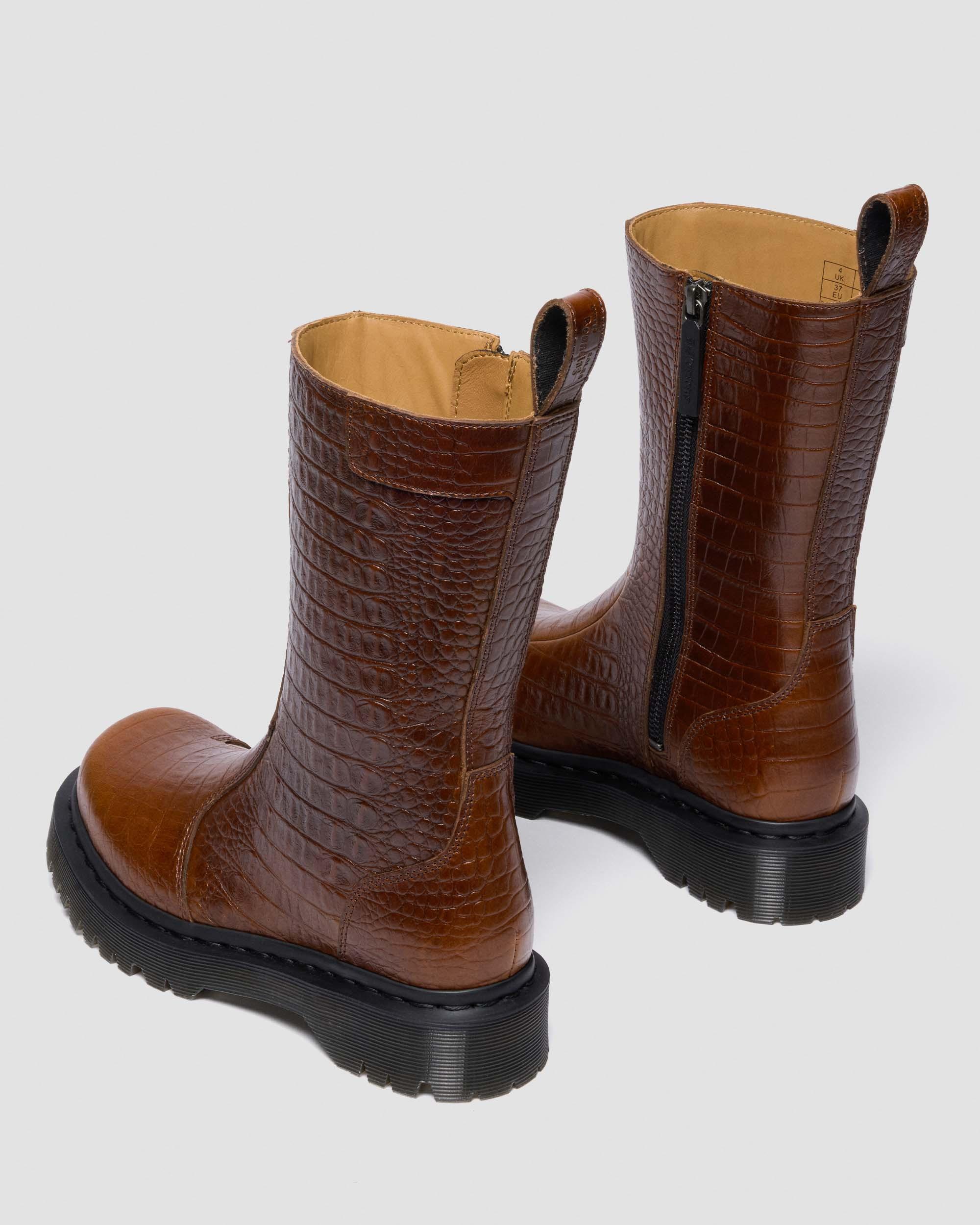Dr. Martens Rejena  Croc Emboss  Leather Boots In Brown