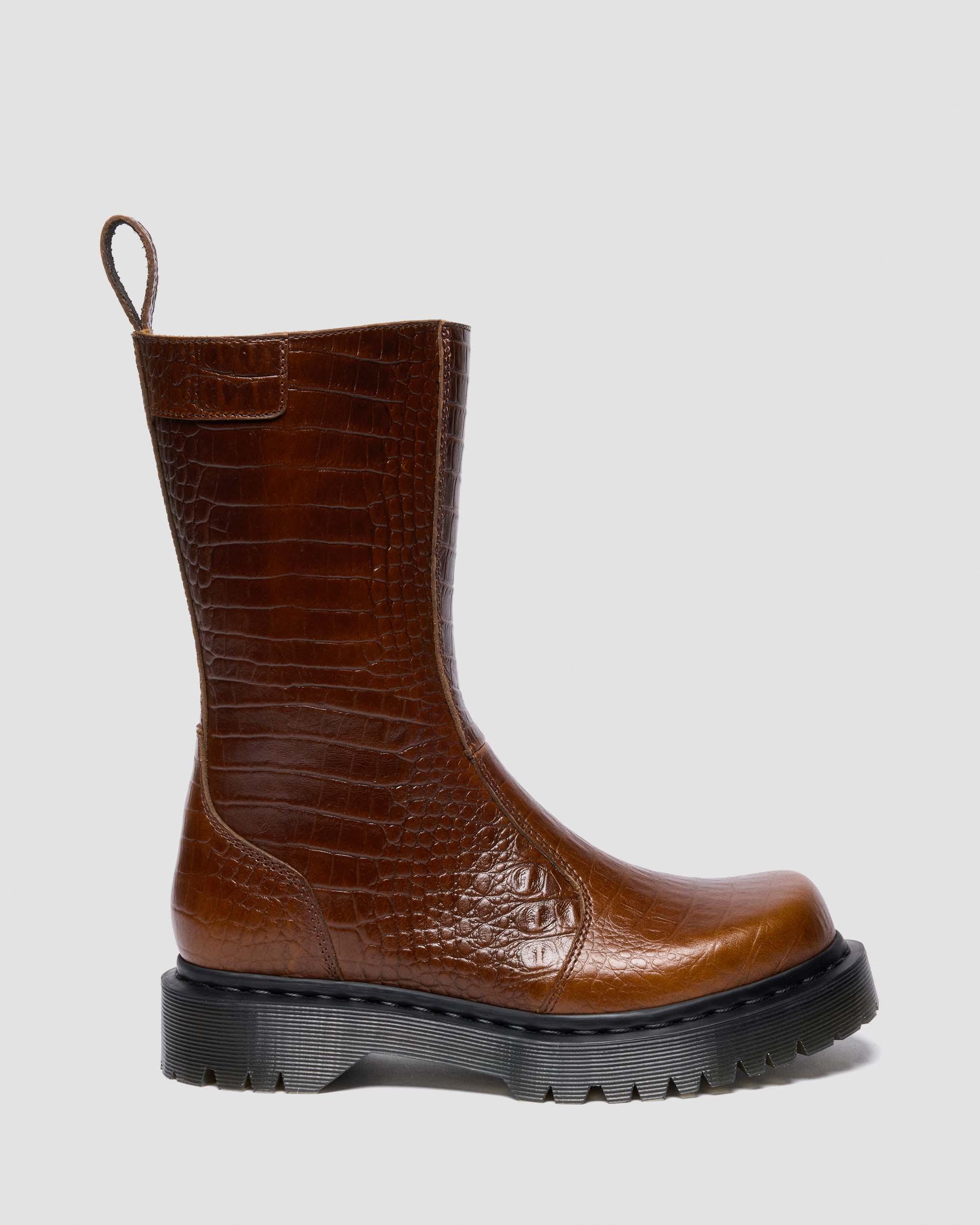 Dr. Martens Rejena  Croc Emboss  Leather Boots In Brown