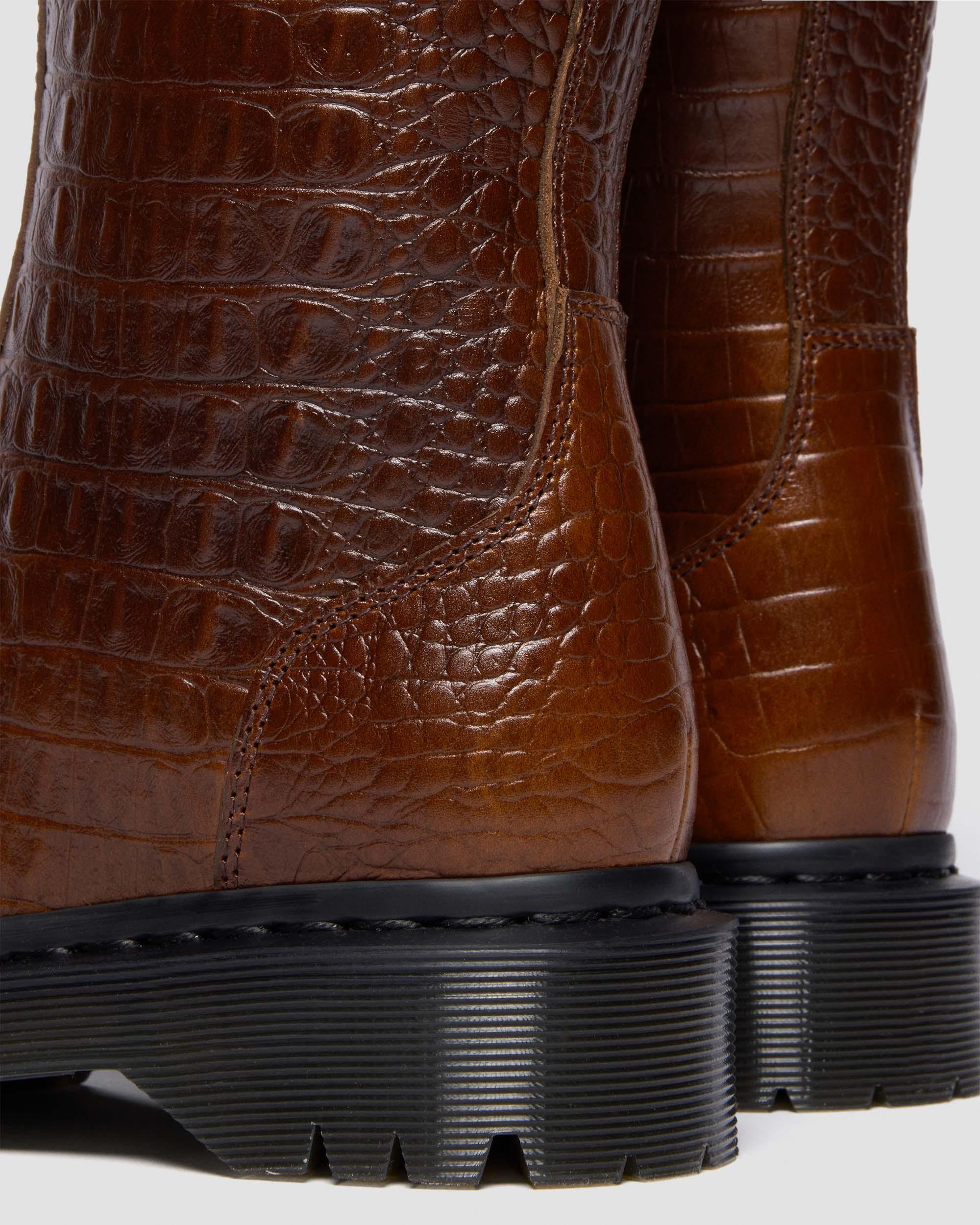 Dr. Martens Rejena  Croc Emboss  Leather Boots In Brown