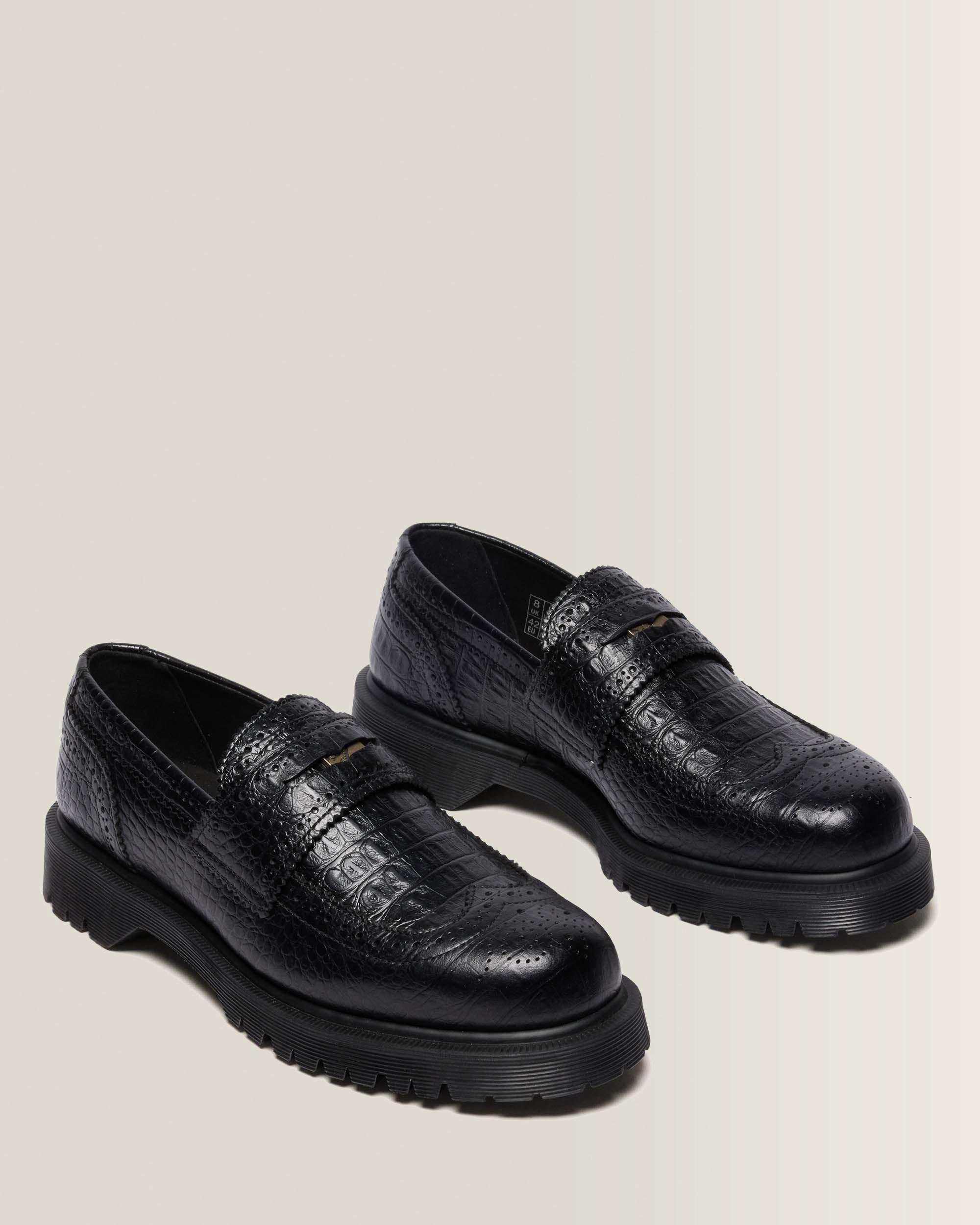 Penton Brogue Emboss Leather Loafers in Black | Dr. Martens