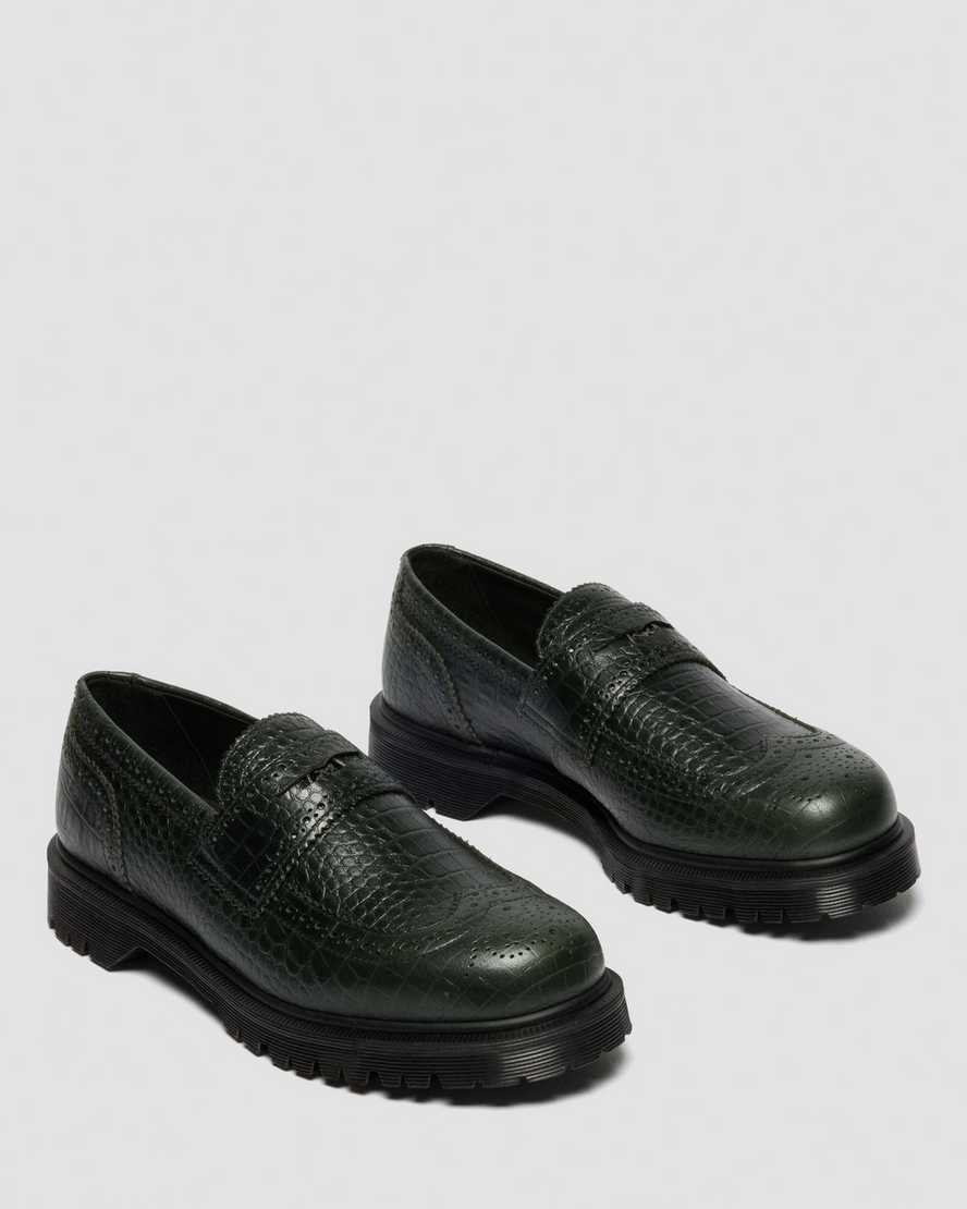Dr. Martens Penton Brogue Emboss Leather Loafers In Green