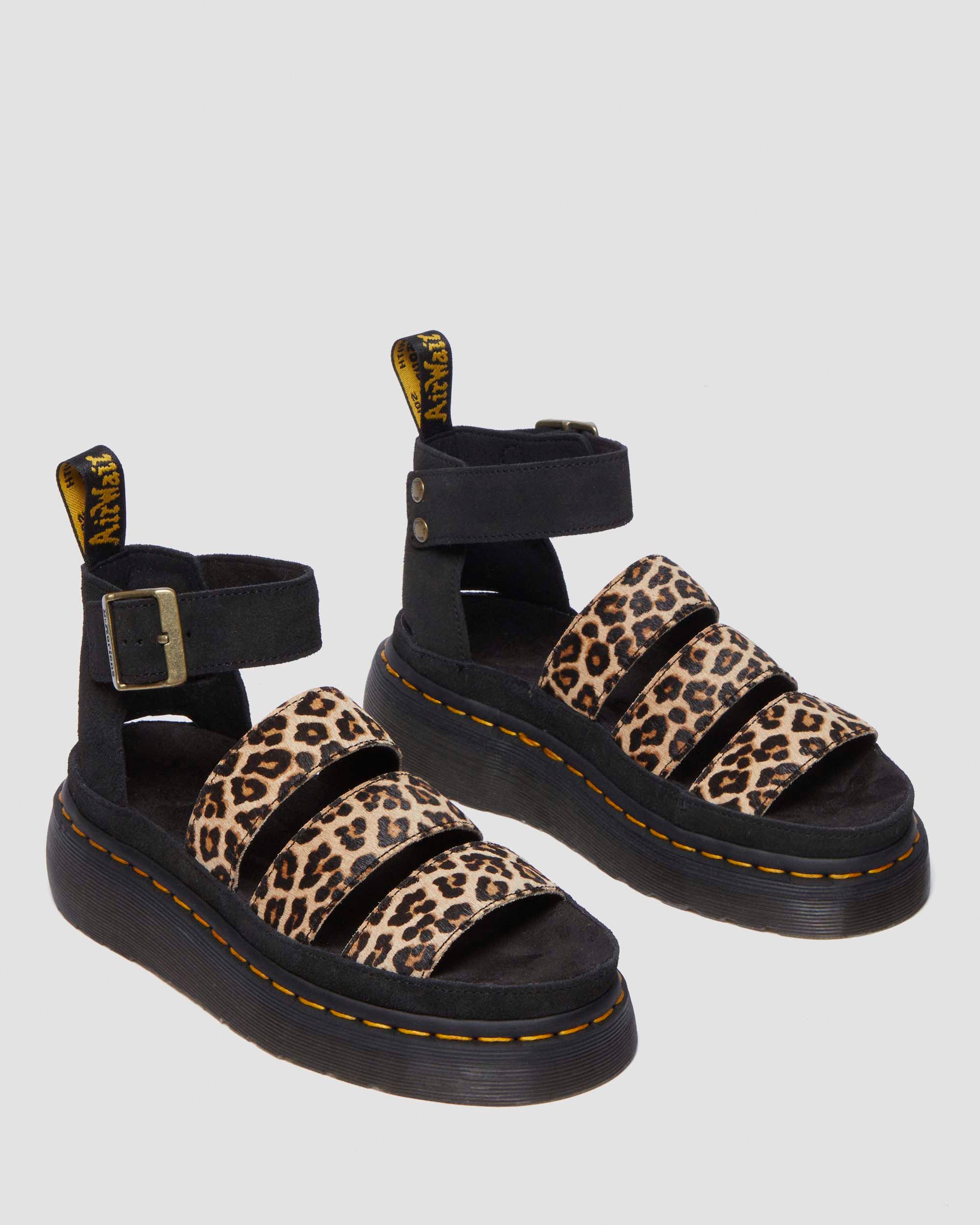 Clarissa II Quad luipaard leren platform sandalen in Licht bruin+Zwart