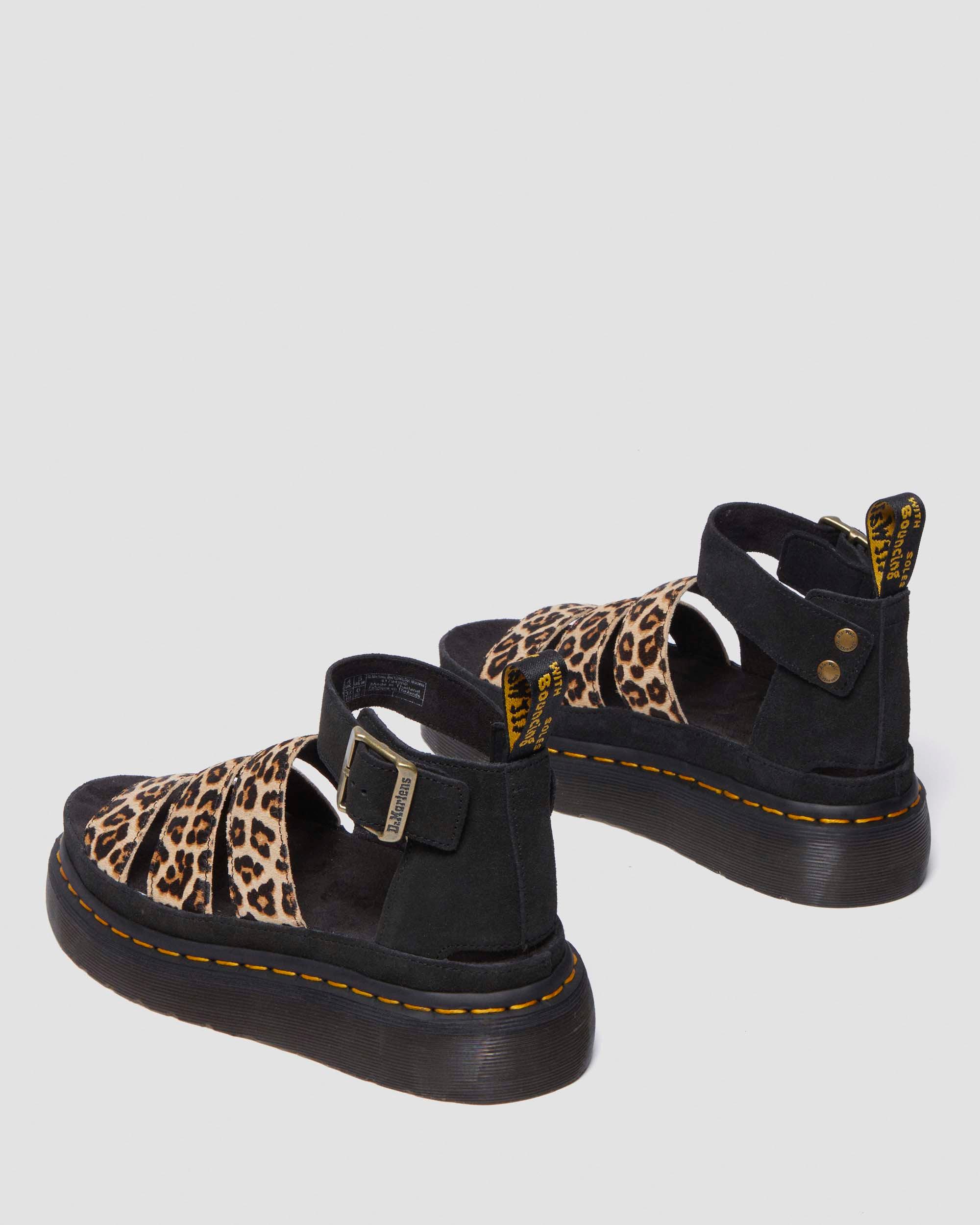 Clarissa II Quad luipaard leren platform sandalen in Licht bruin+Zwart