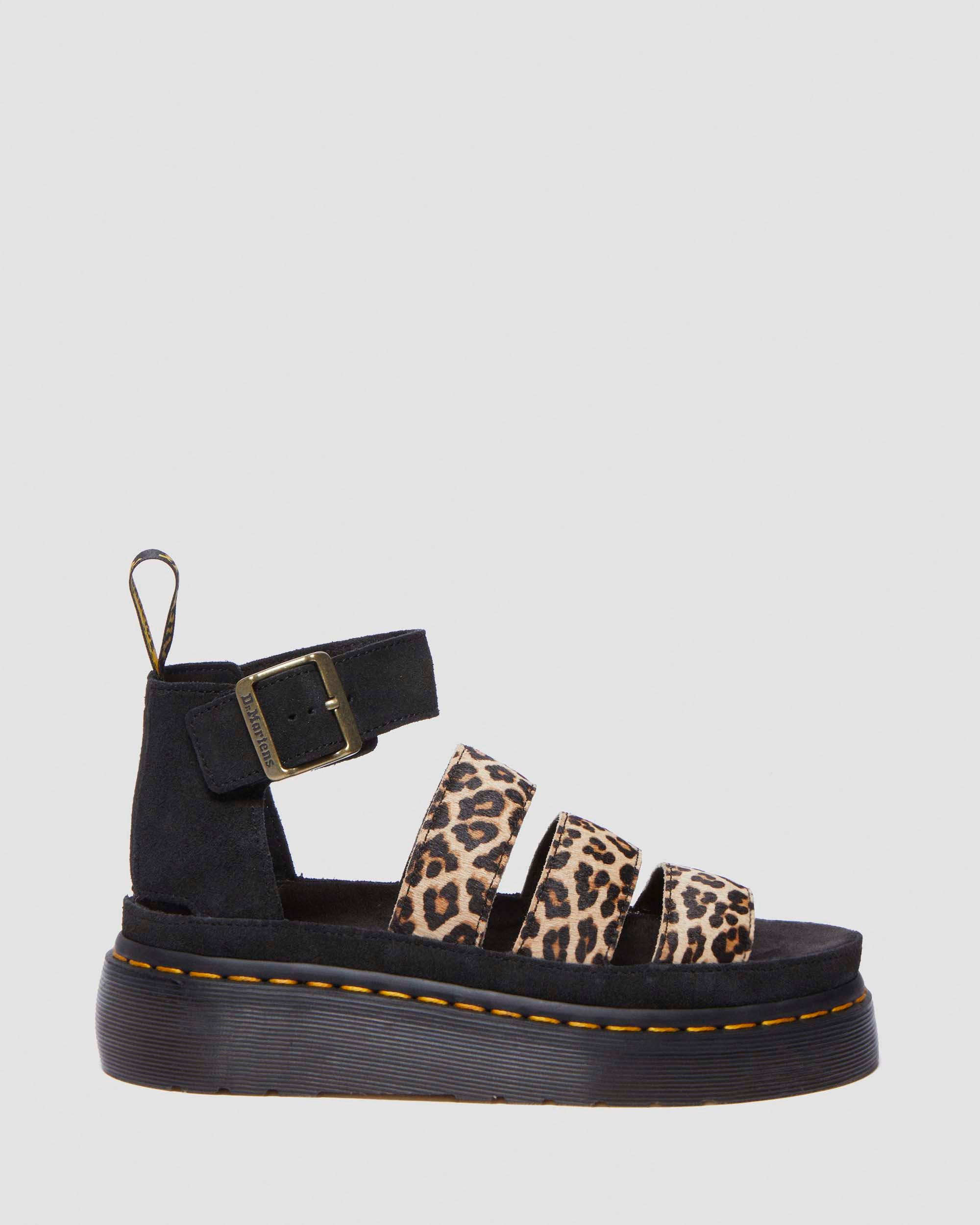 Clarissa II Quad luipaard leren platform sandalen in Licht bruin+Zwart