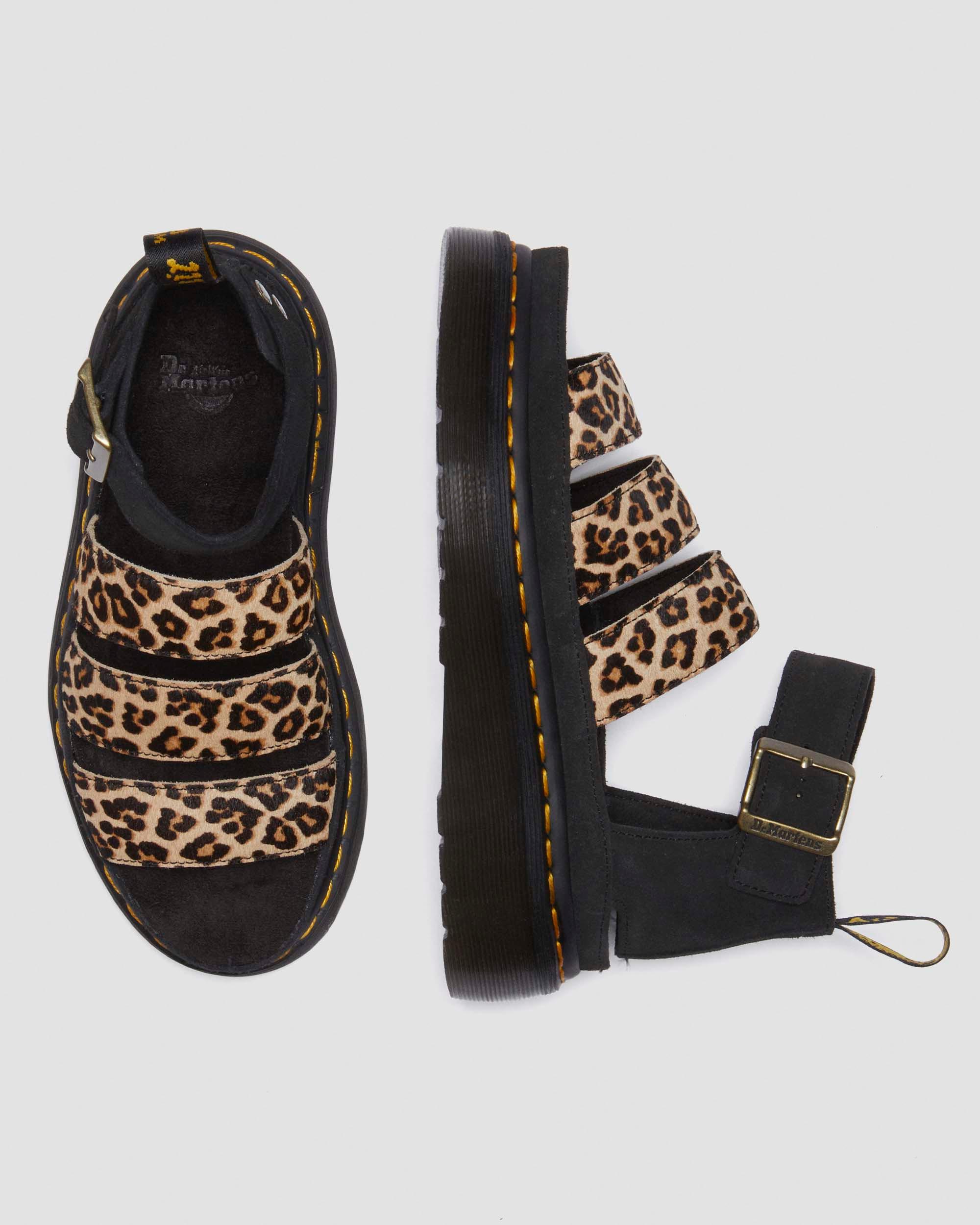 Clarissa II Quad luipaard leren platform sandalen in Licht bruin+Zwart