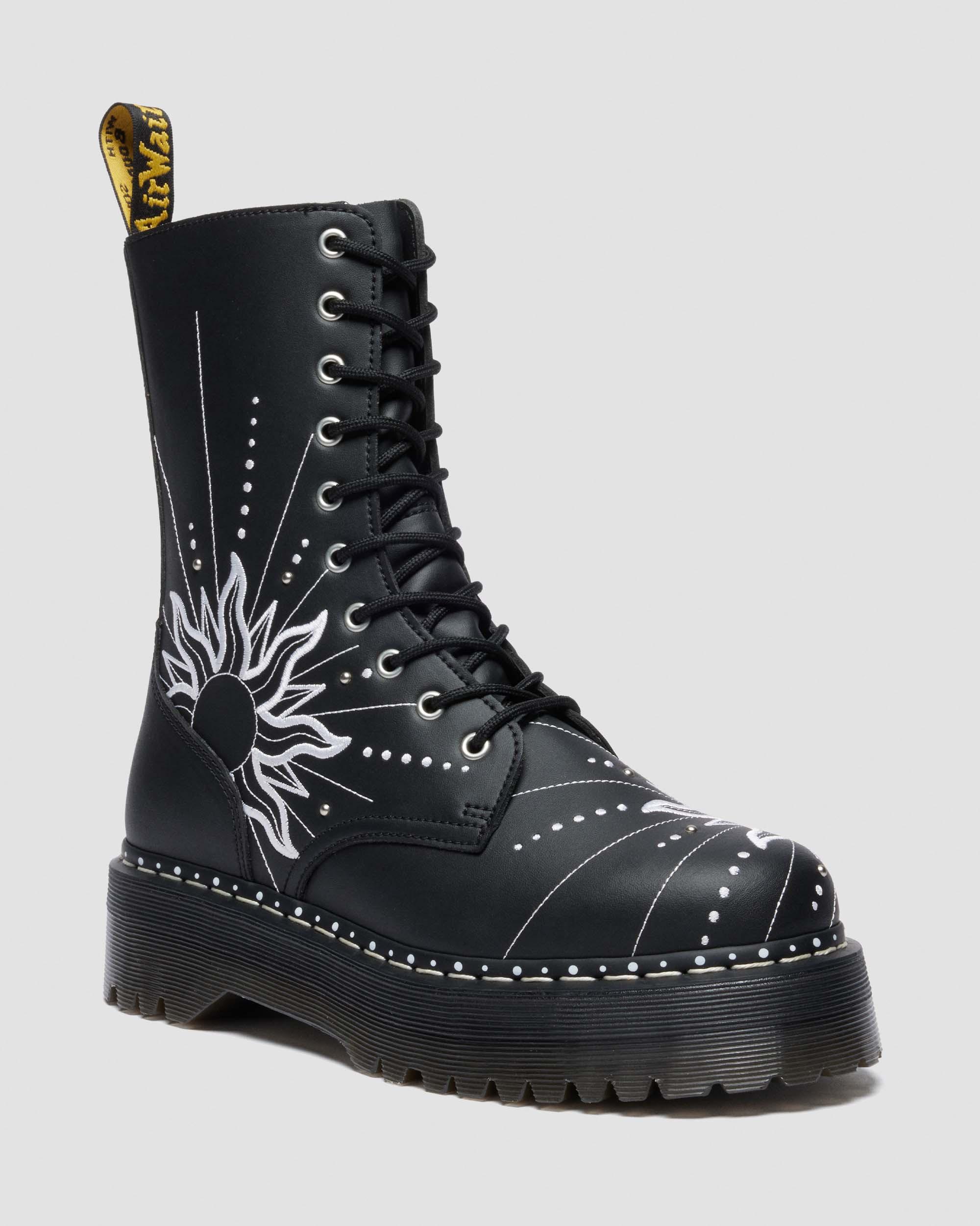 Jadon Hi Solar Flare Reclaimed Leather Platform Boots in Black & White