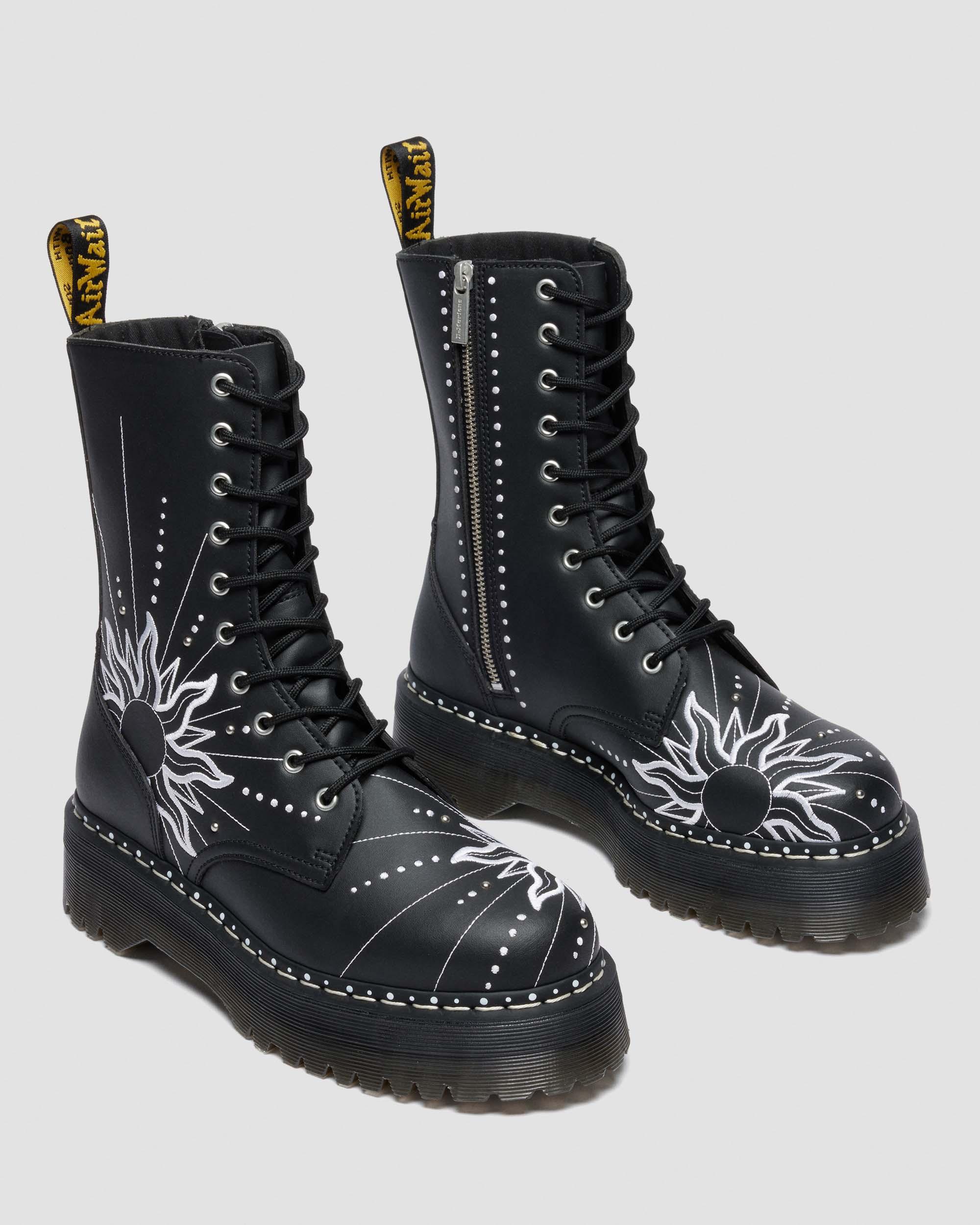 Jadon Hi Solar Flare Reclaimed Leather Platform Boots in Black & White
