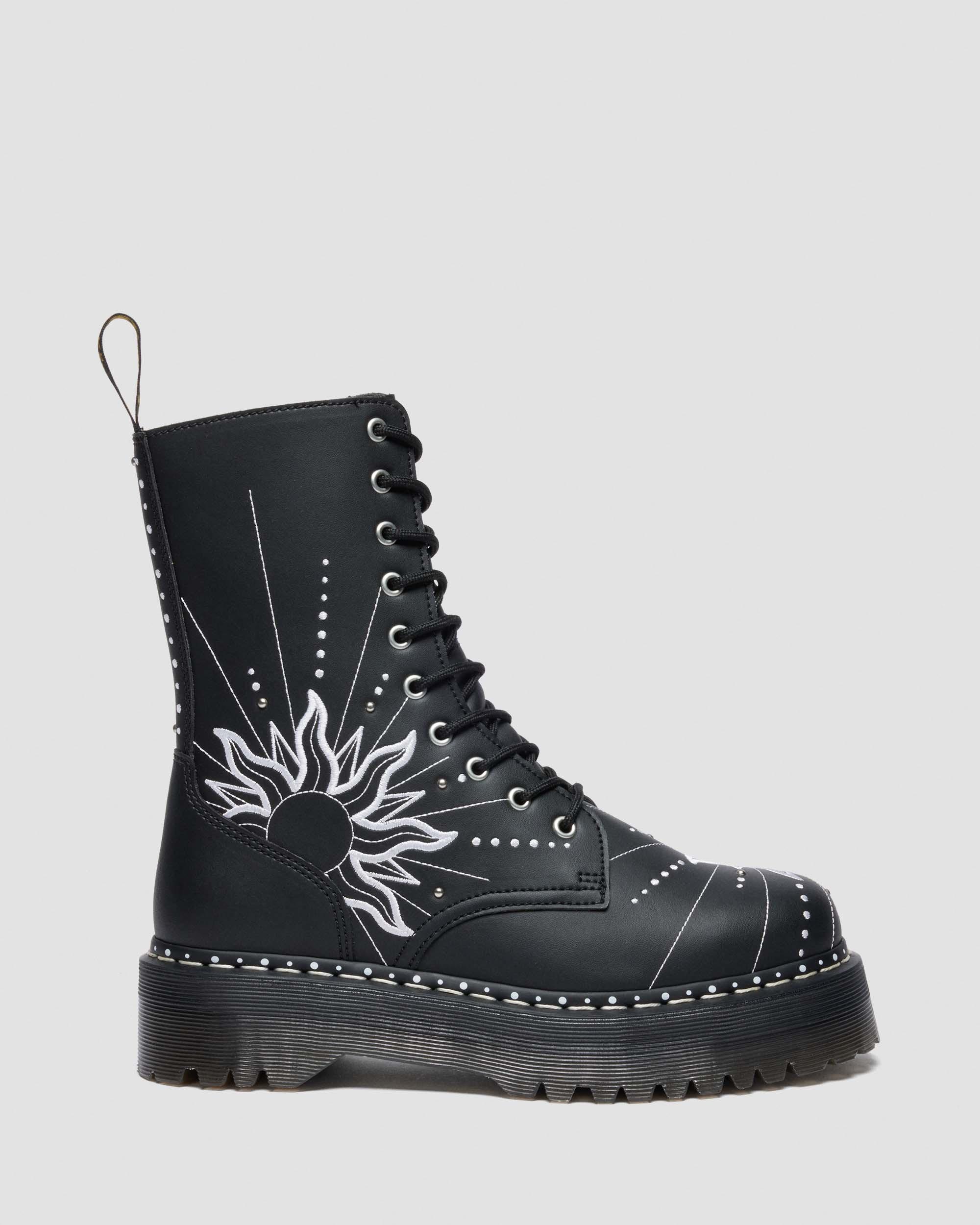 Jadon Hi Solar Flare Reclaimed Leather Platform Boots in Black & White