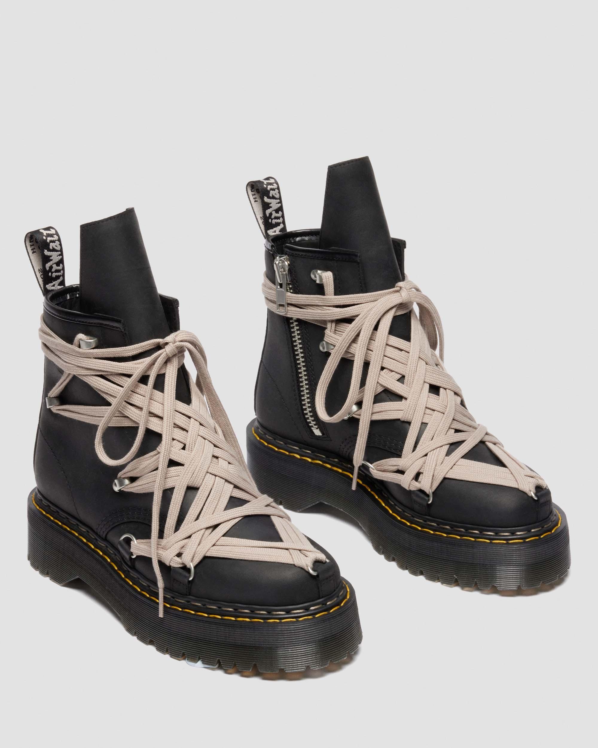 1460 Rick Owens Megalace Leather Platform Boots in BLACK | Dr