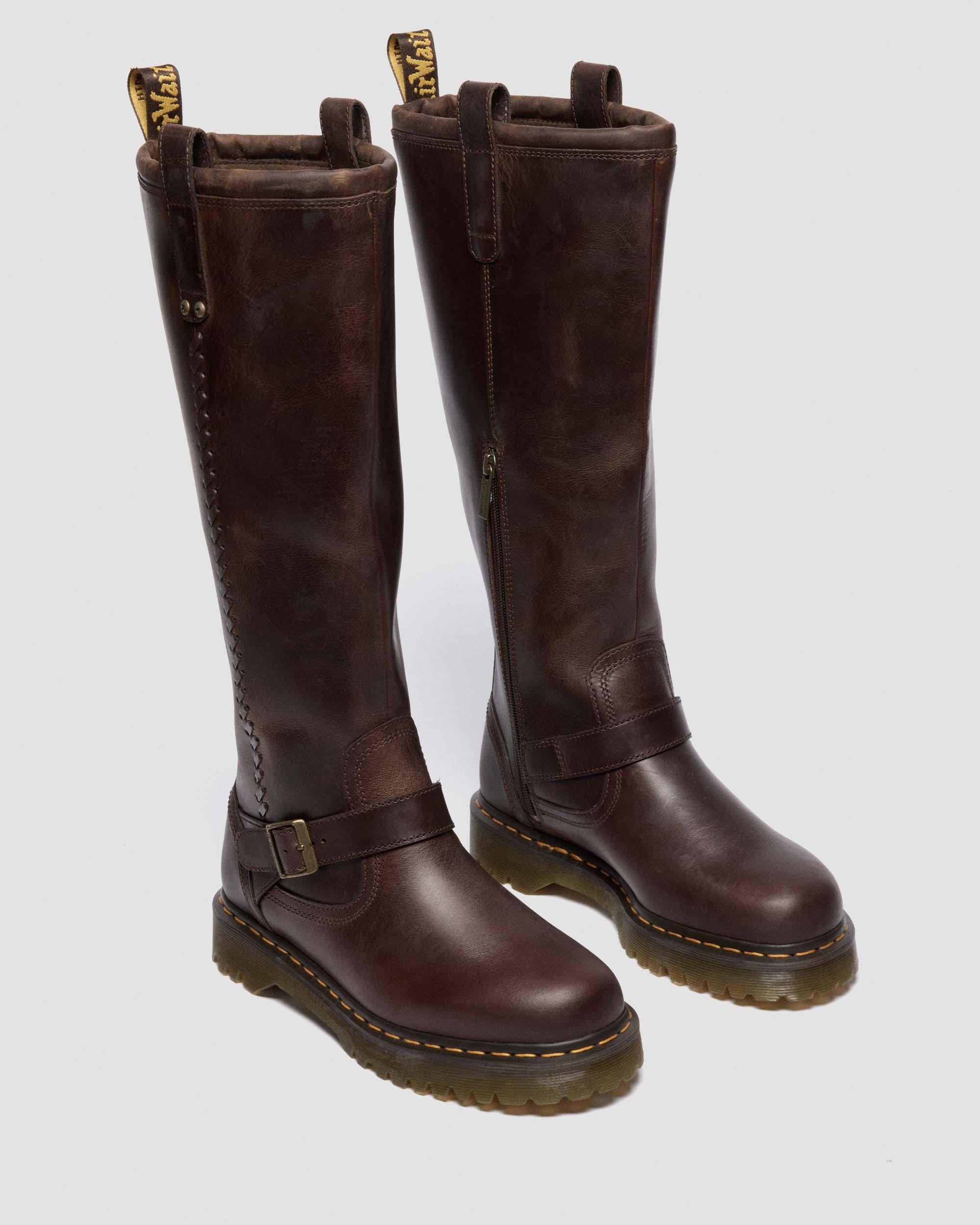 BIKER BOOTS ANISTONE HAUTES EN CUIR CRAZY HORSE en Marron Foncé | Dr. Martens